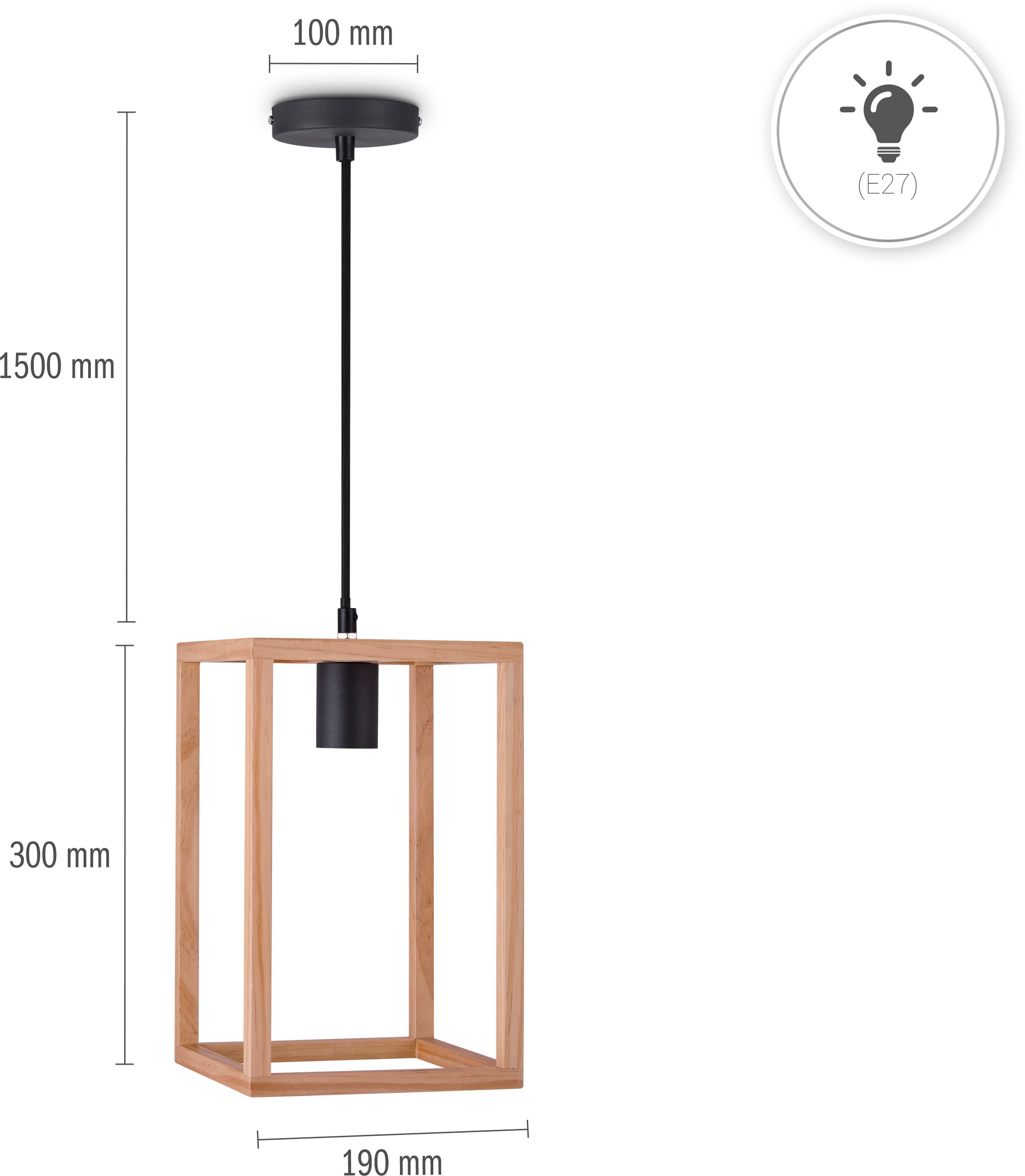 Paco Home Pendelleuchte »BJÖRN«, Leuchtmittel E27 | ohne Leuchtmittel, LED Pendellampe Wohnzimmer Esszimmer Modern Holz Einflammig E27
