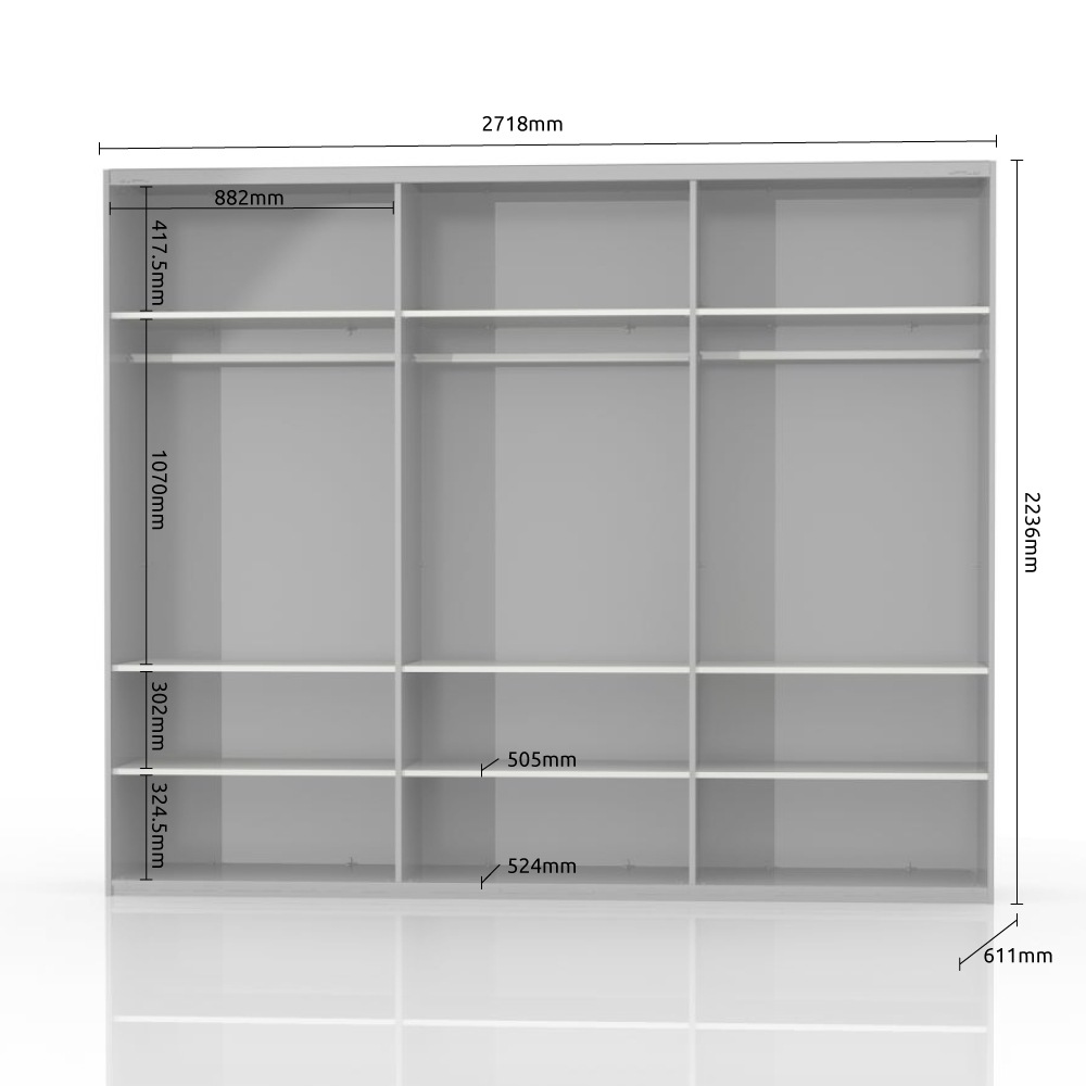 Places of Style Schwebetürenschrank »Piano, FSC-zertifiziert, mit Einlegeböden und Kleiderstangen«, (in 3 Breiten, 224cm hoch), UV lackiert, hochglänzend, mit Soft-Close Funktion, in beige oder weiß