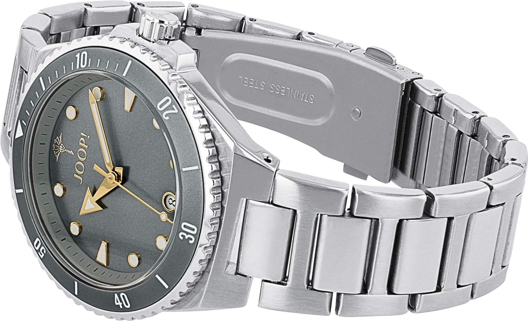 JOOP! Quarzuhr, Armbanduhr, Damenuhr, Edelstahlarmband, analog, Datum