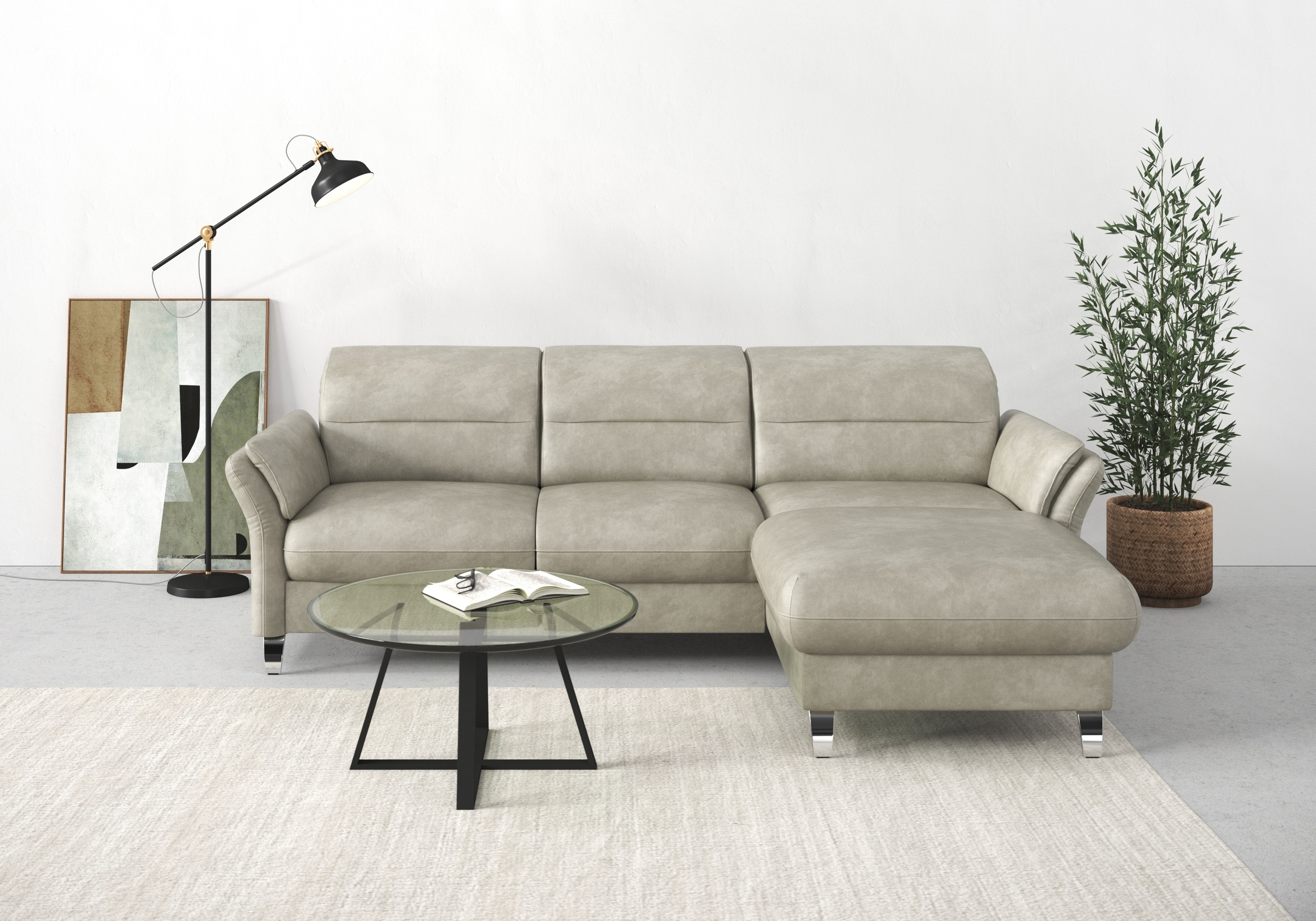 sit&more Ecksofa »Grenoble L-Form mit Federkern«, wahlweise mit Bettfunktion, Bettkasten, Arm- und Kopfteilverstellung