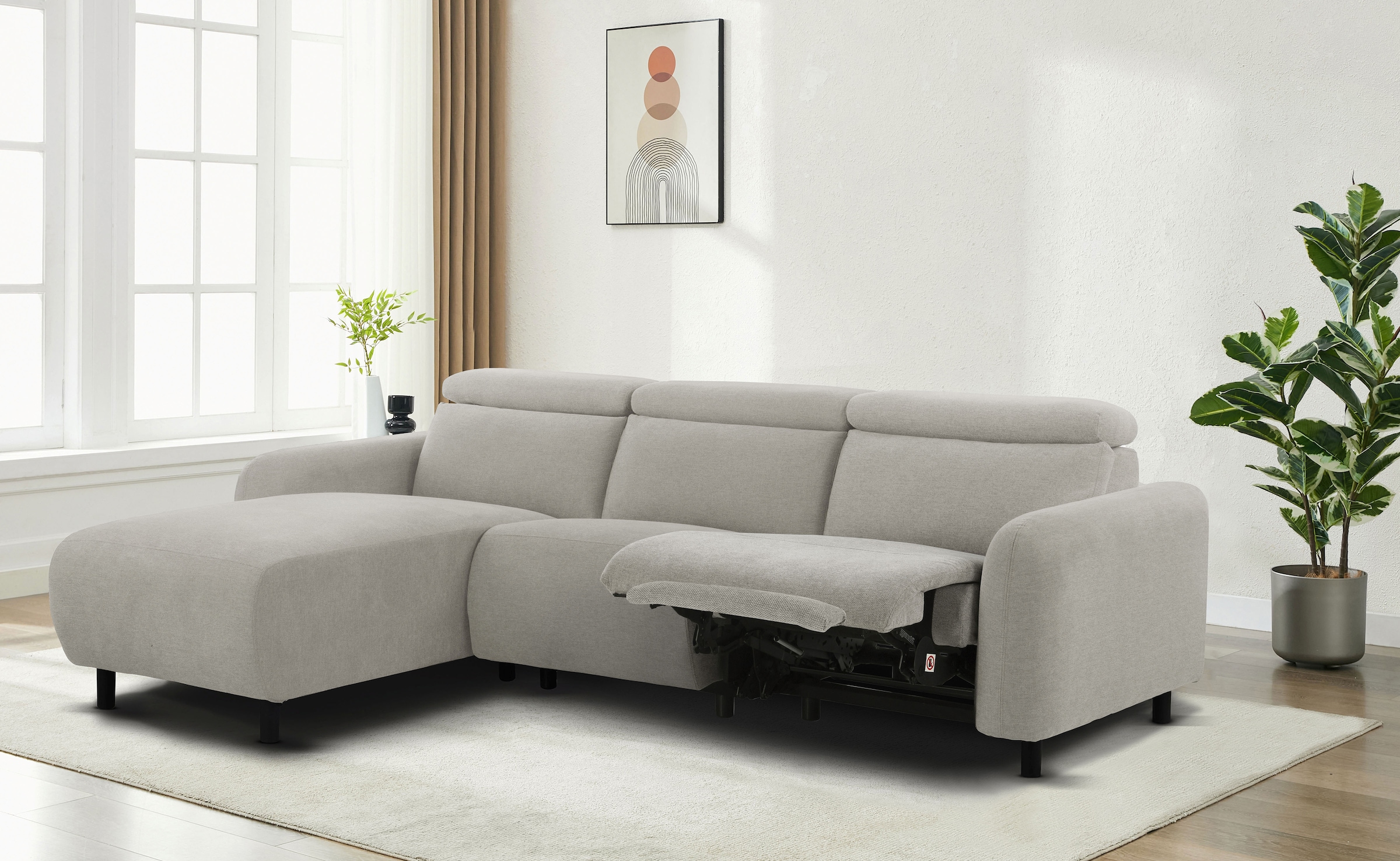 Home affaire Ecksofa »SKAANE Struktur, L-Form, 274 cm, manuelle u. elektrische Funktion,«, rundes Design, Kopfteilverstellung, Federkernpolsterung