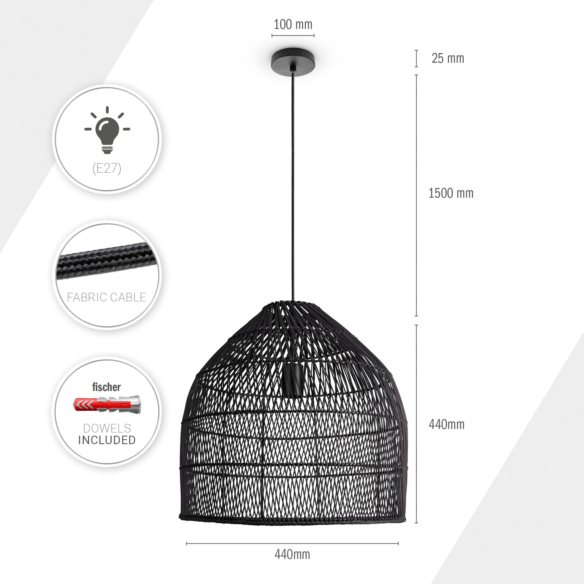 Paco Home Pendelleuchte »LINNU«, Leuchtmittel E27 | ohne Leuchtmittel, Korblampe Rattan Pendelleuchte Wohnzimmer Boho Deckenlampe Natur