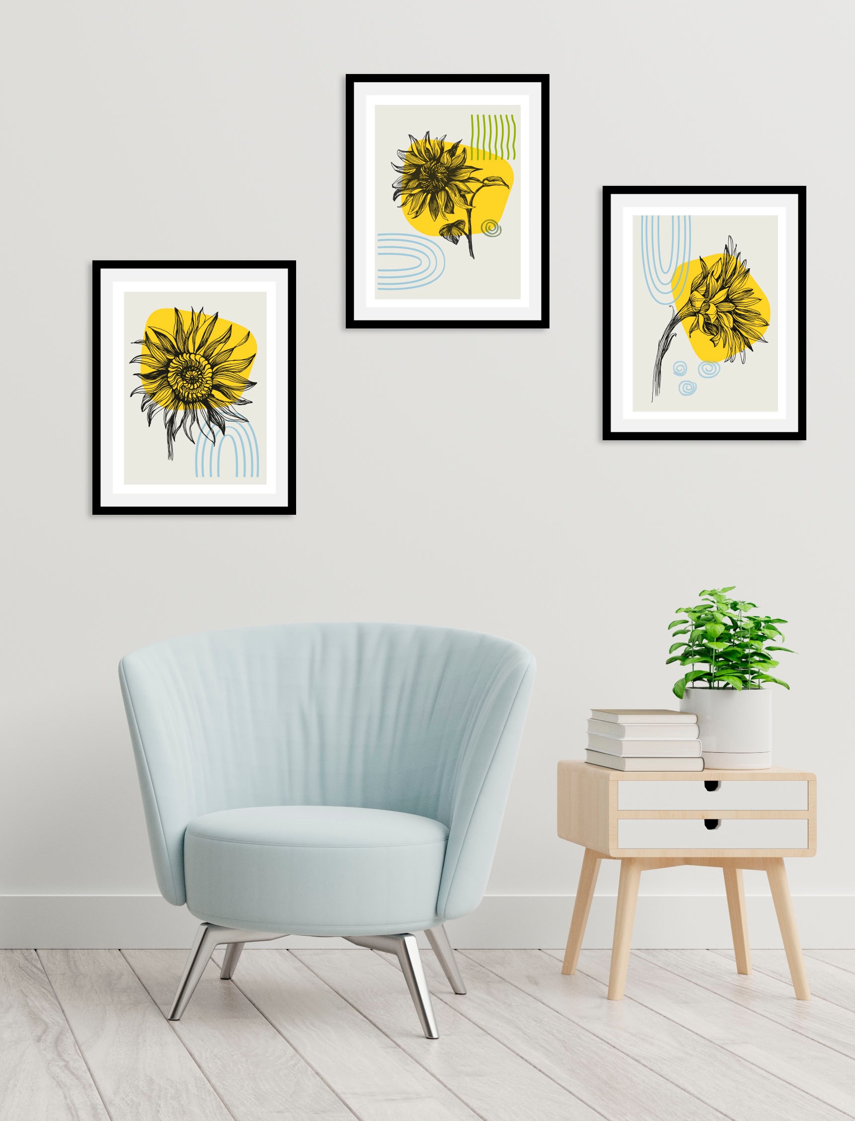 queence Bild »Sonnenblumen«, (1 St.), HD Premium Poster-Druck inkl. Holzrah günstig online kaufen