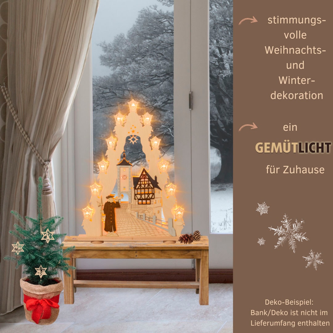Weigla Schwibbogen »Rothenburg ob der Tauber, große Lichterspitze aus Holz, Fachwerkhaus«, Erzgebirge garantiert, Weihnachtsdeko Innen, Weihnachtsbeleuchtung