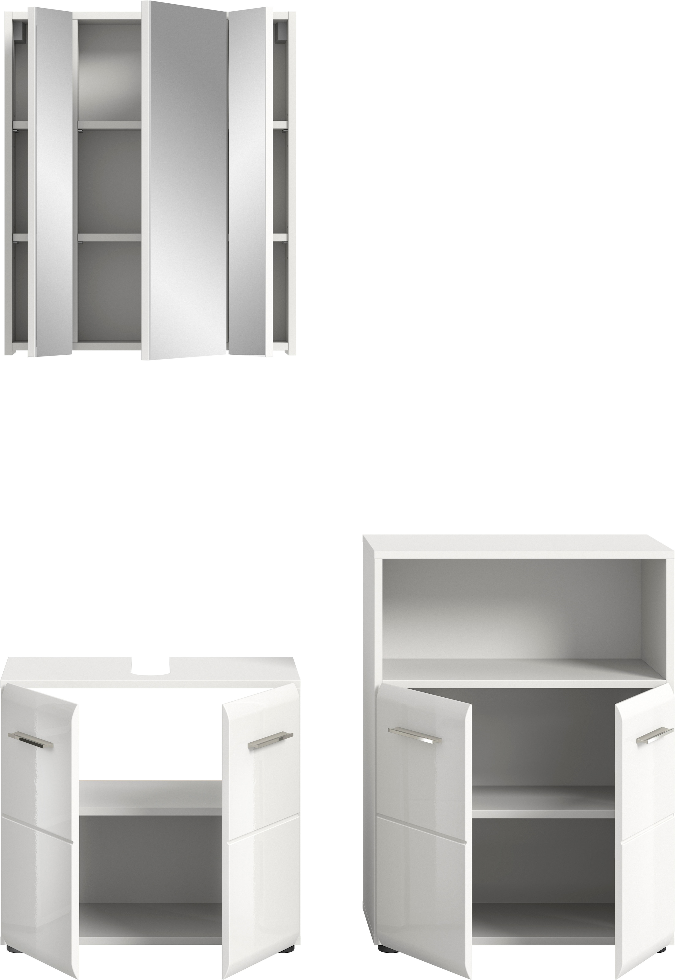 INOSIGN Badmöbel-Set »FLORENZ, TOPSELLER!, 3-teilige Badkombination, hochwertige MDF-Front«, (best. aus: Waschbeckenunterschrank, Spiegelschrank, Midischrank breit), Bad-Kombination, Bad-Möbel, Badezimmer, Kombination, Kombi