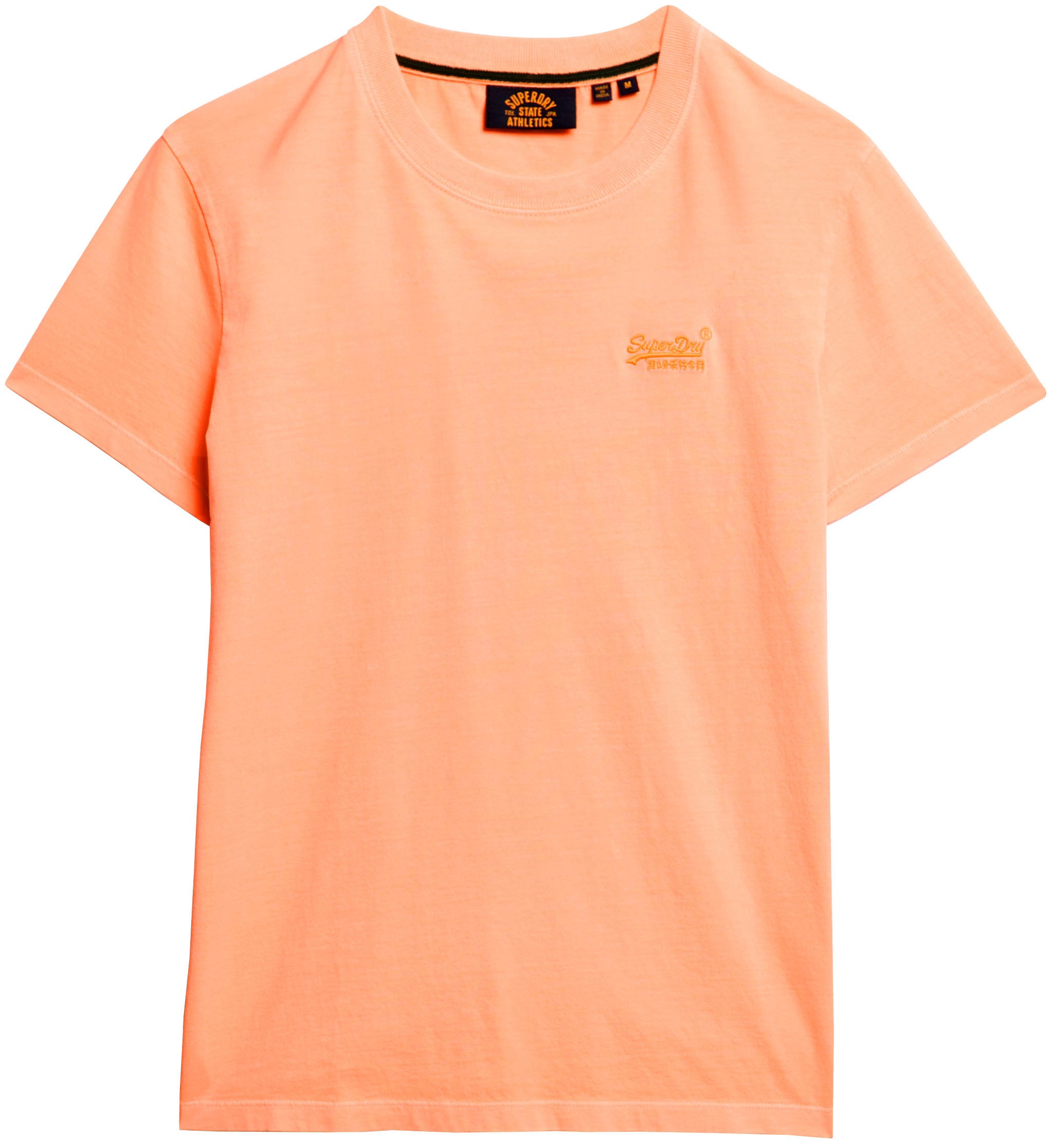 Superdry Rundhalsshirt »ESSENTIAL LOGO EMB NEON TEE« aus Baumwolle und Single Jersey, normale Passform, ohne Kragen