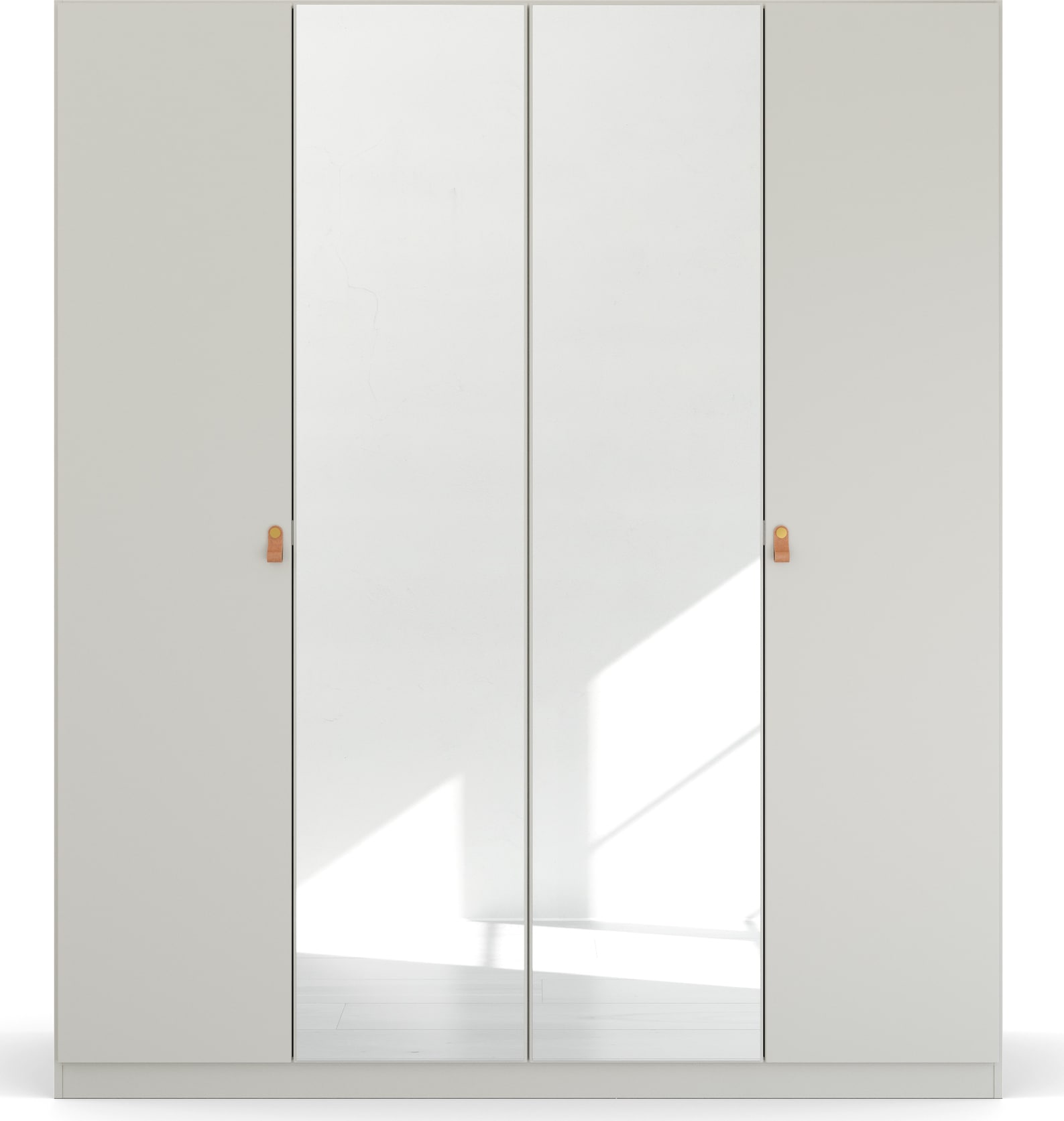 rauch Drehtürenschrank »Homey by Quadra Spin«, mit Grifflaschen aus weichem, cognacbraunem Leder, mit Spiegel