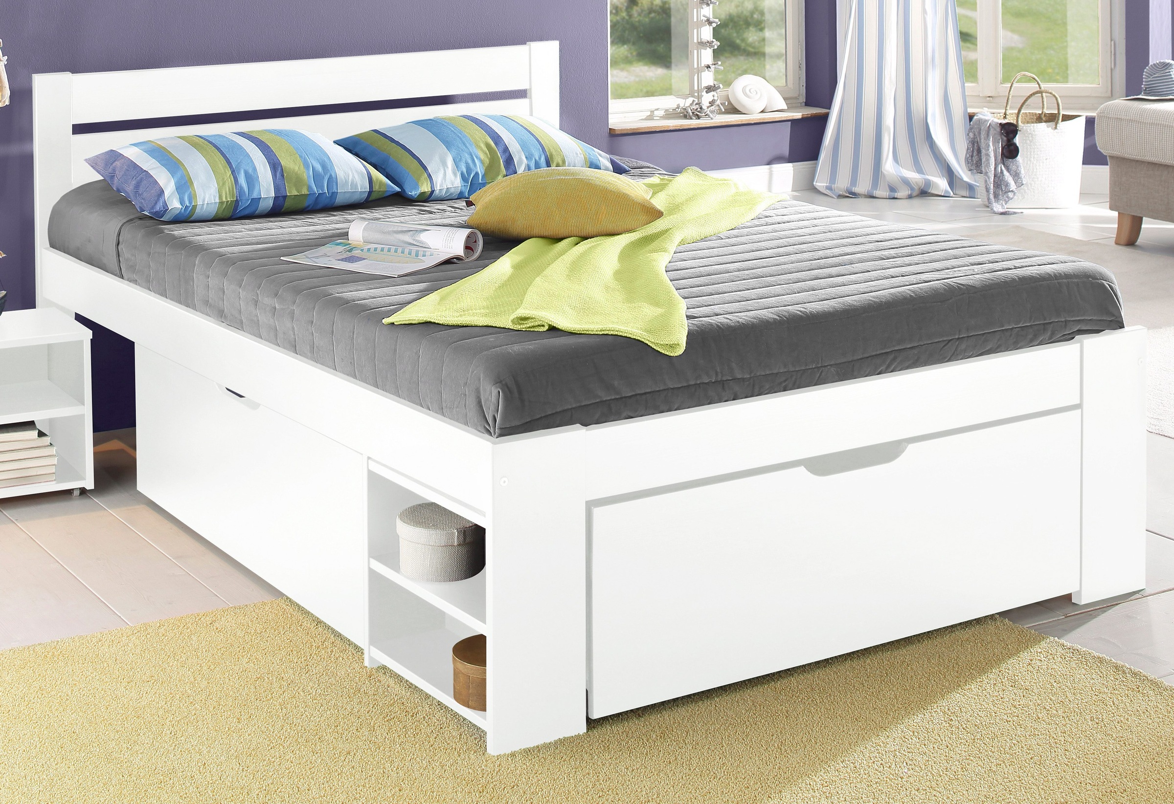 Home affaire Massivholzbett »"HANNES " mit Schubladen und Regalen, Nachtsch günstig online kaufen