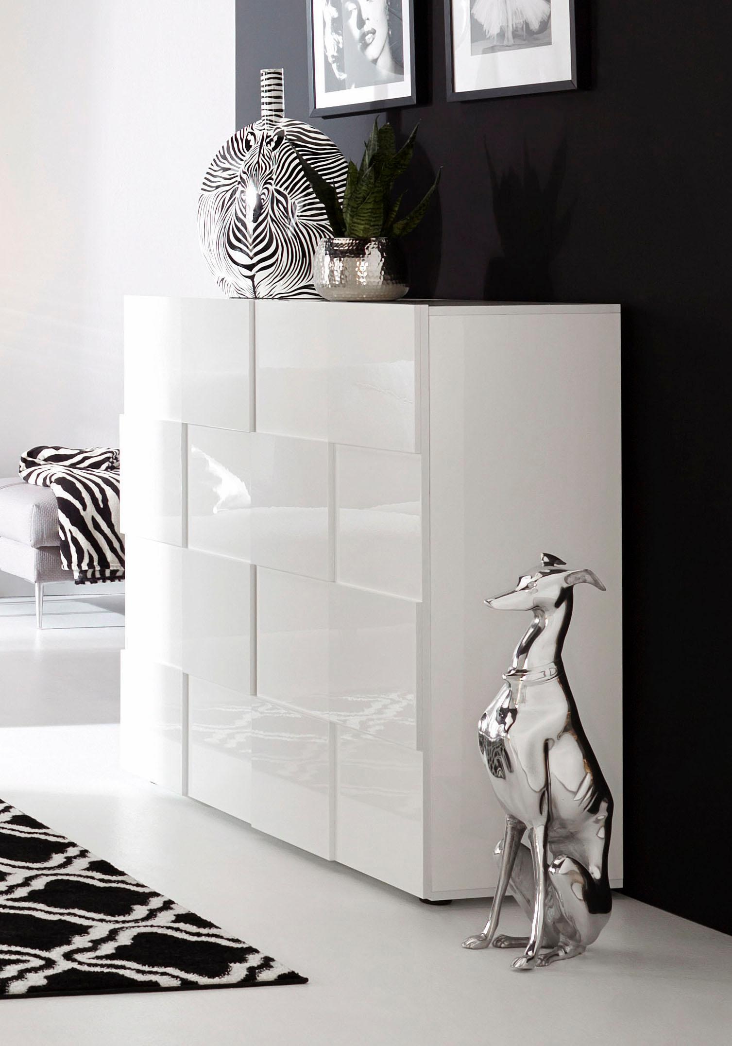 INOSIGN Highboard »Dama Höhe 111 cm, Breite 121 cm, Kommode 2 Türen, Hochkommode«, Front in 3D-Optik, viel Stauraum, verschiedene Farben