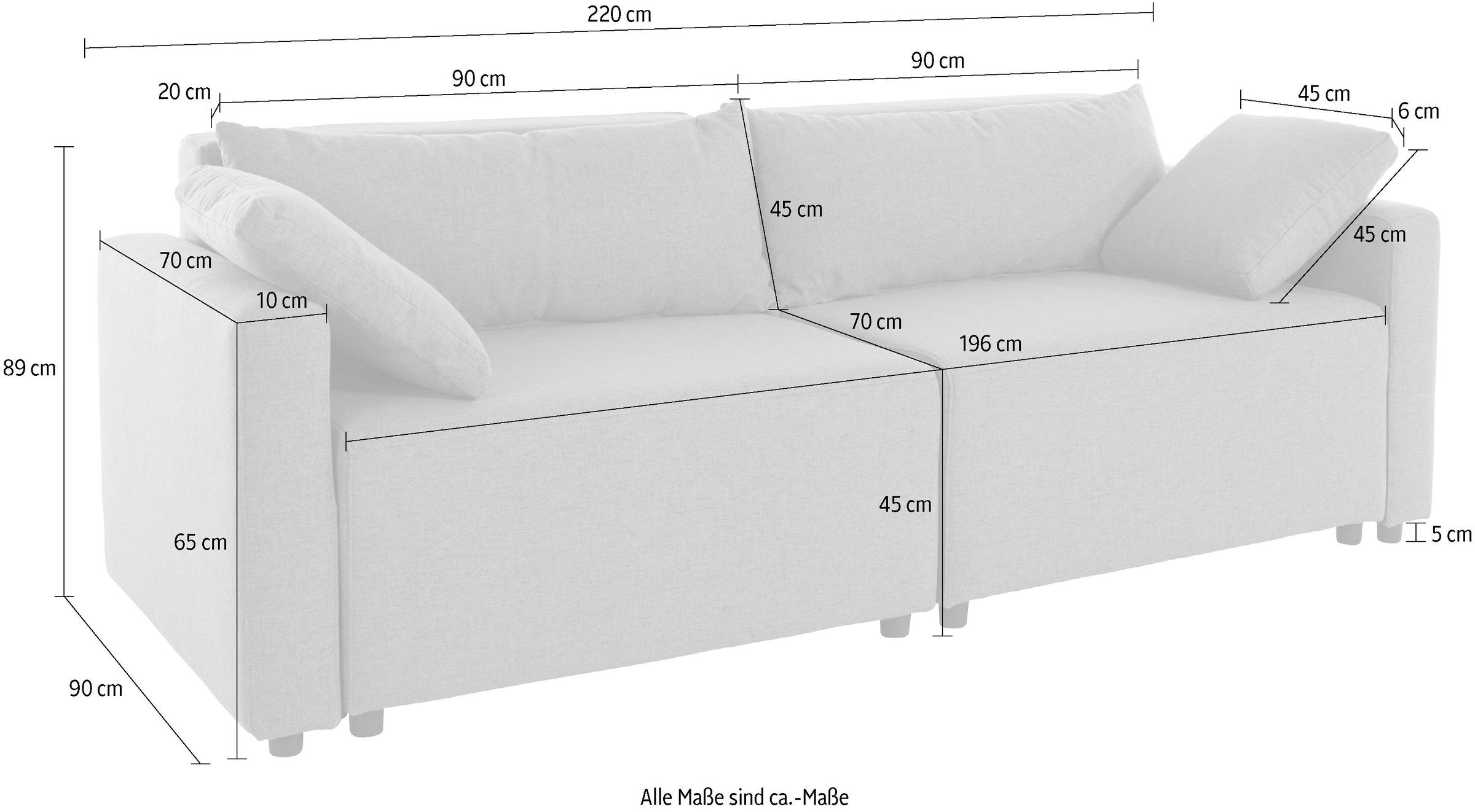 INOSIGN 2-Sitzer »Marva 2tlg.«, beide Elemente ausziehbar für Bettfunktion, mit Bettkasten
