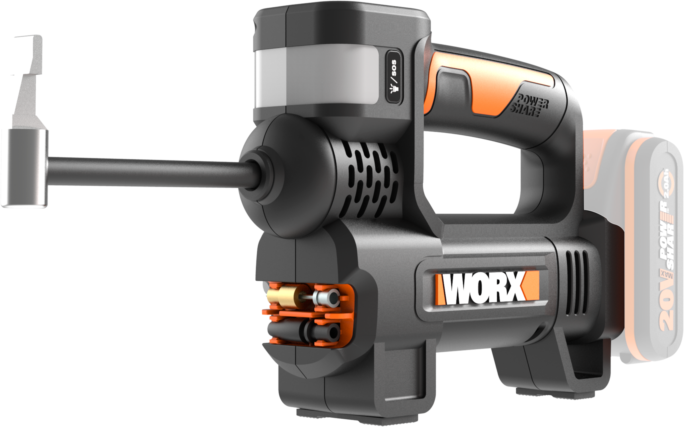Worx Akku-Handkompressor »WX092.9«, 4-in-1, digitale Anzeige, Notfallhelfer, ohne Akku & Ladegerät