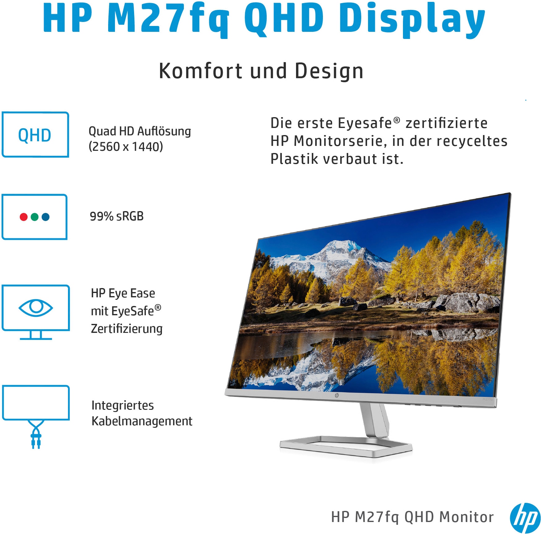 HP LED-Monitor »M27fq QHD (HSD-0093-K)«, 69 cm/27 Zoll, 2560 x 1440 px, QHD, 5 ms Reaktionszeit, 75 Hz