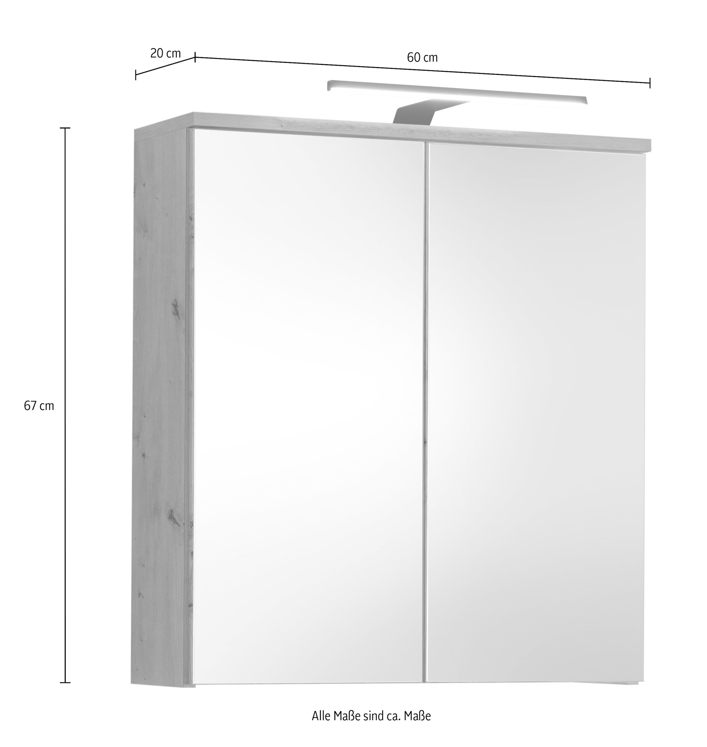 BASIC by Balculina Spiegelschrank »Spice, Badezimmerschrank BxTxH 60x67x20 cm« 1 Stk. tlg. Breite 60 cm, LED-Beleuchtung