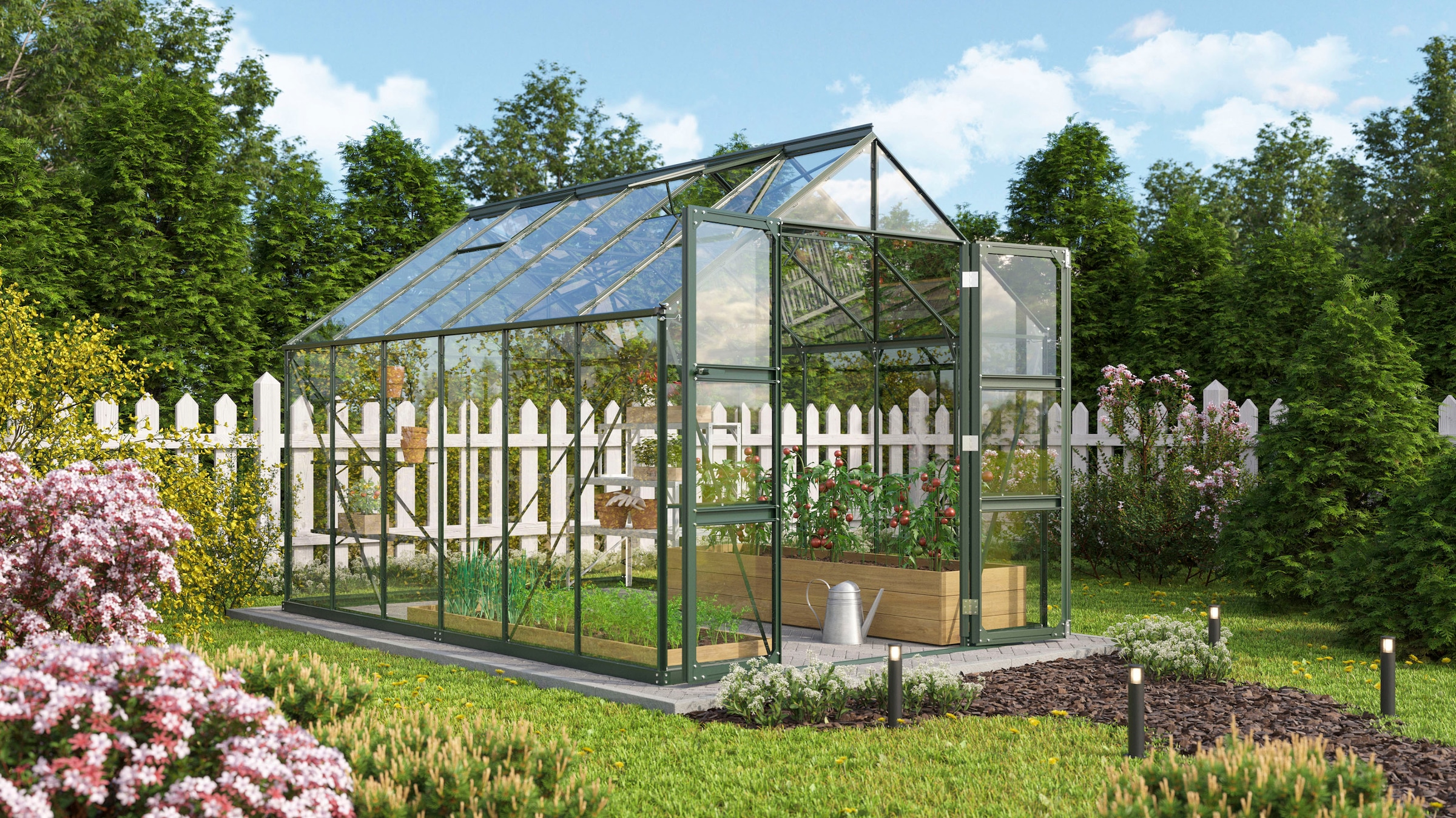 Vitavia Gewächshaus »Domus 9900«, Doppelschwingtüren und bodentiefer Türschwelle, 3 mm Sicherheitsglas