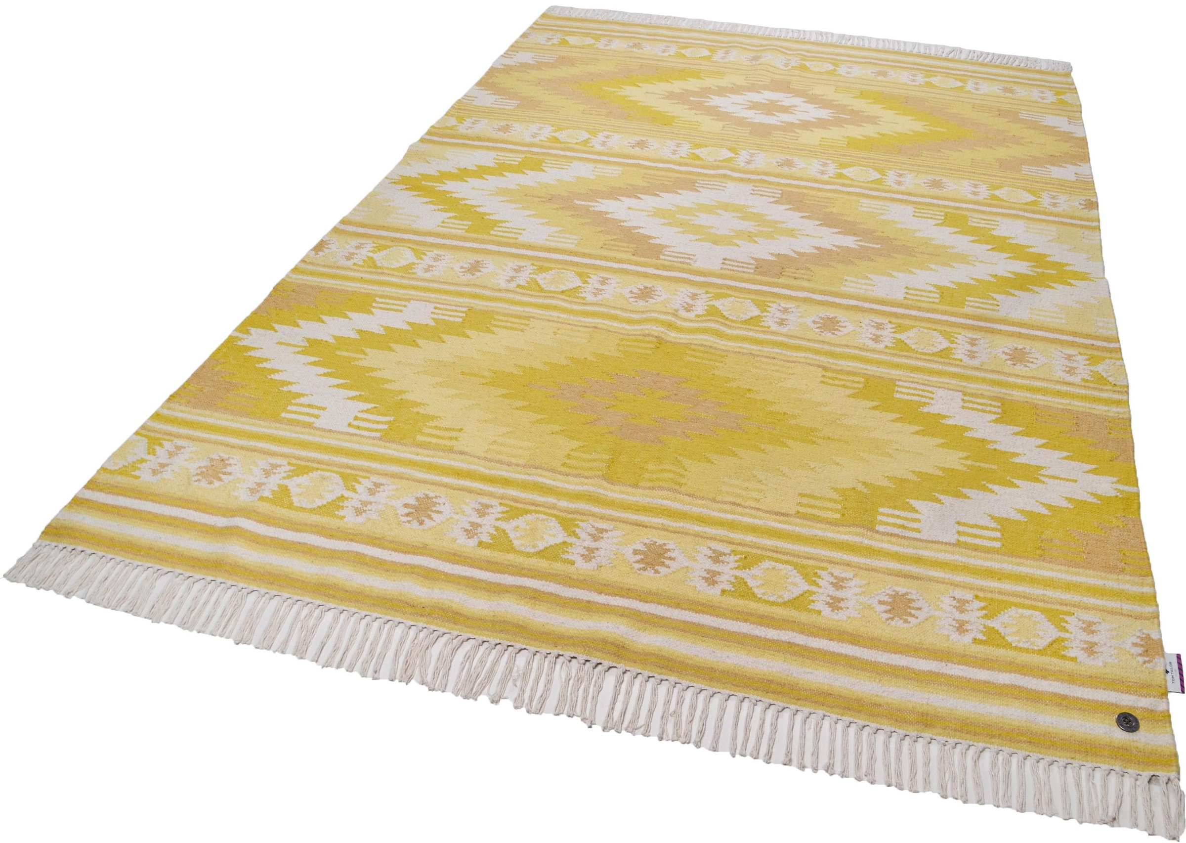 TOM TAILOR HOME Wollteppich »Kelim Colors I« rechteckig 5 mm Höhe reine Wolle, robust und strapazierfähig, mit Fransen, Boho-Style