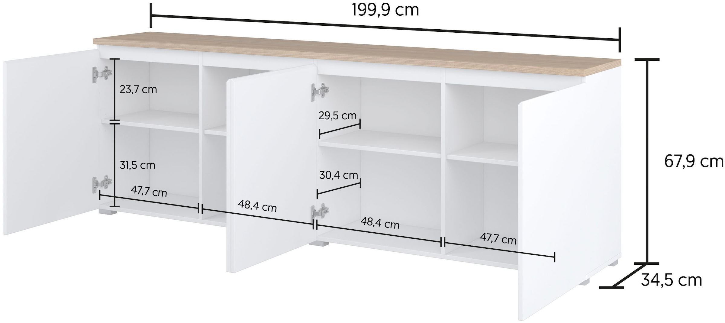 INOSIGN Sideboard »Modo, Breite 200 cm, moderne grifflose Kommode 4Türen«, Anrichte mit viel Stauraum, Einlegeböden verstellbar