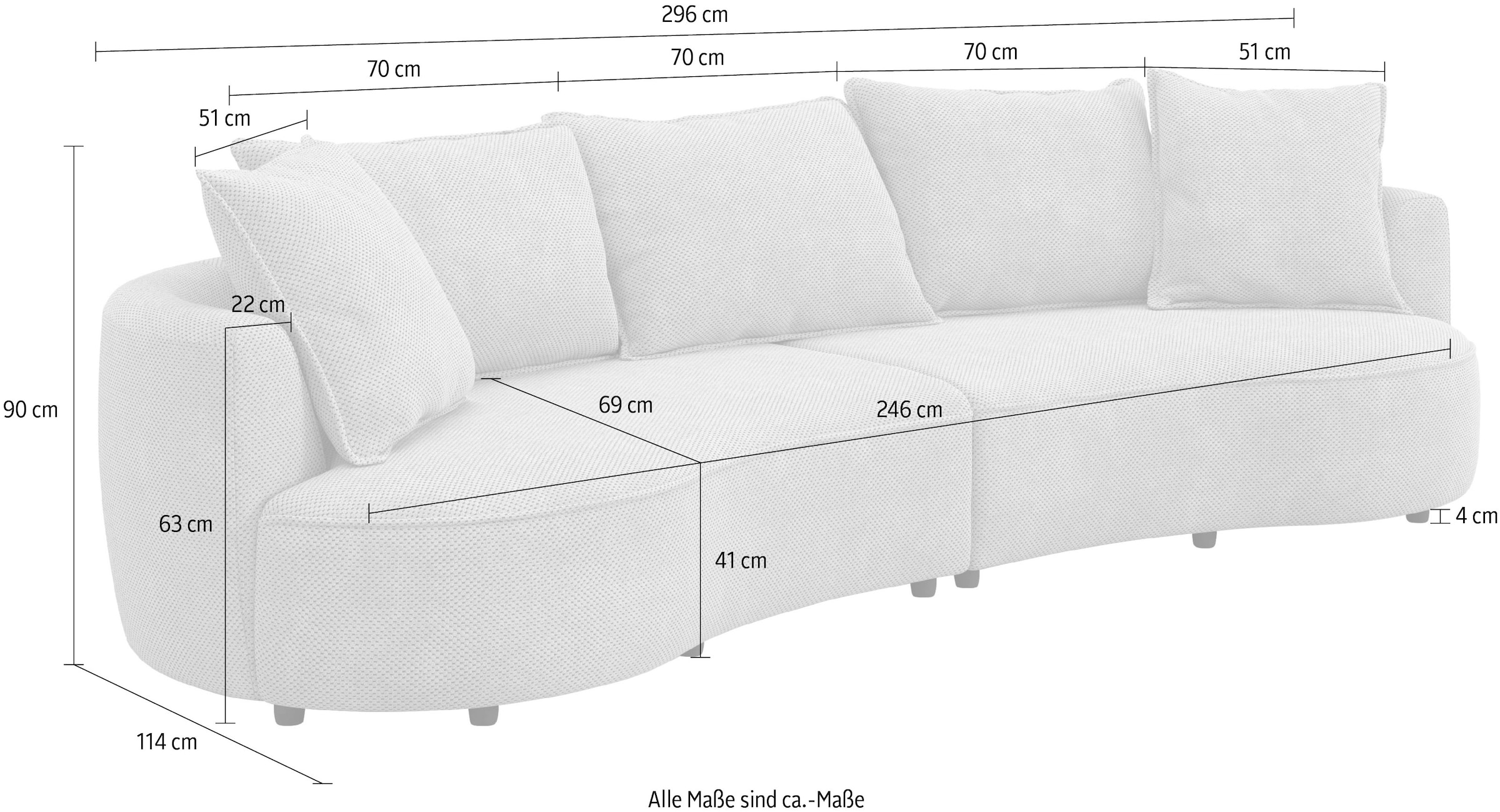 COTTA Loungesofa »Sana, Breite 296 cm« Loungesofa mit Wellenunterfederung