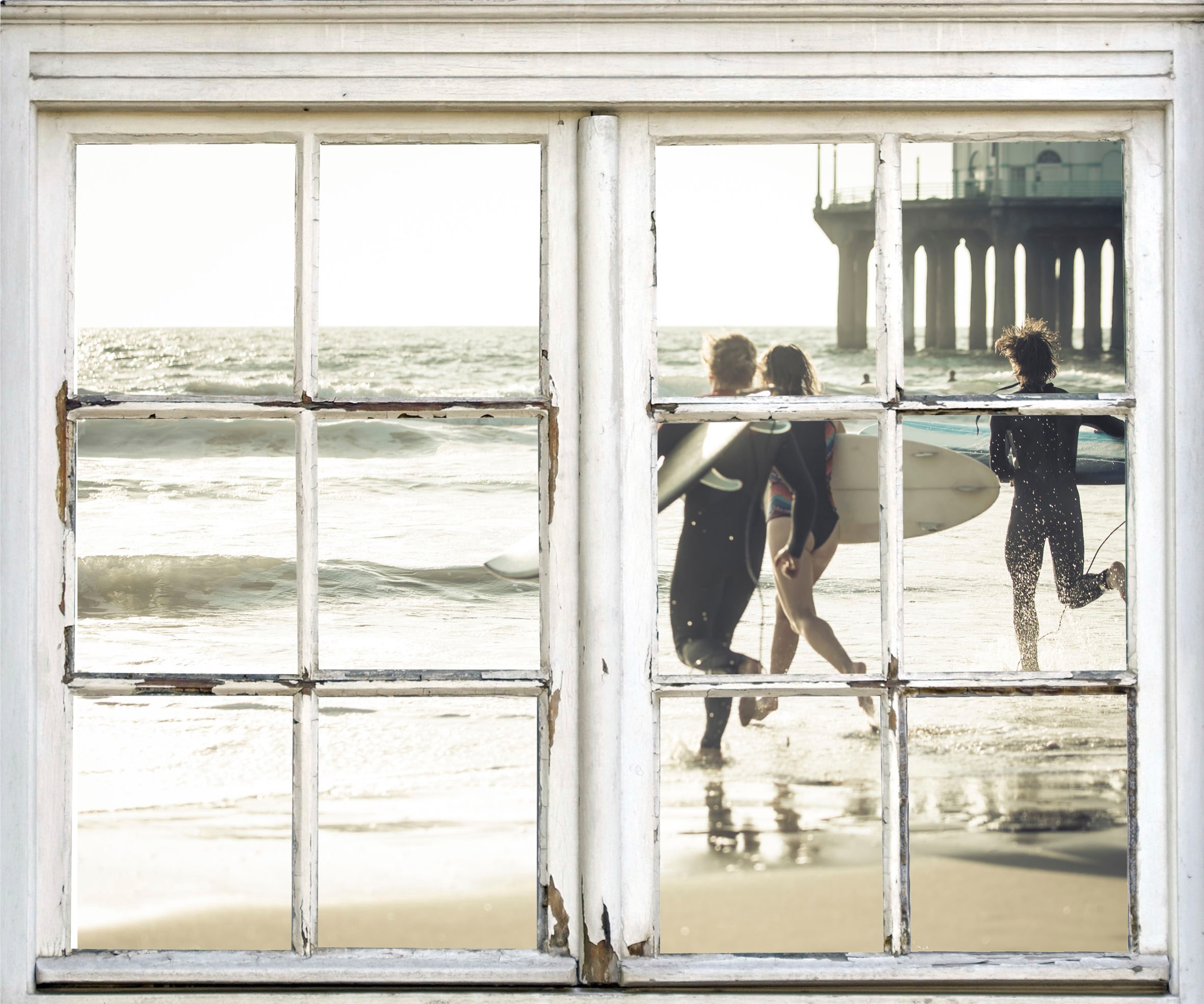 queence Wandsticker »Surfer am Strand«, Wandsticker, Wandbild, selbstklebend, Strand, Surfer, Wellen
