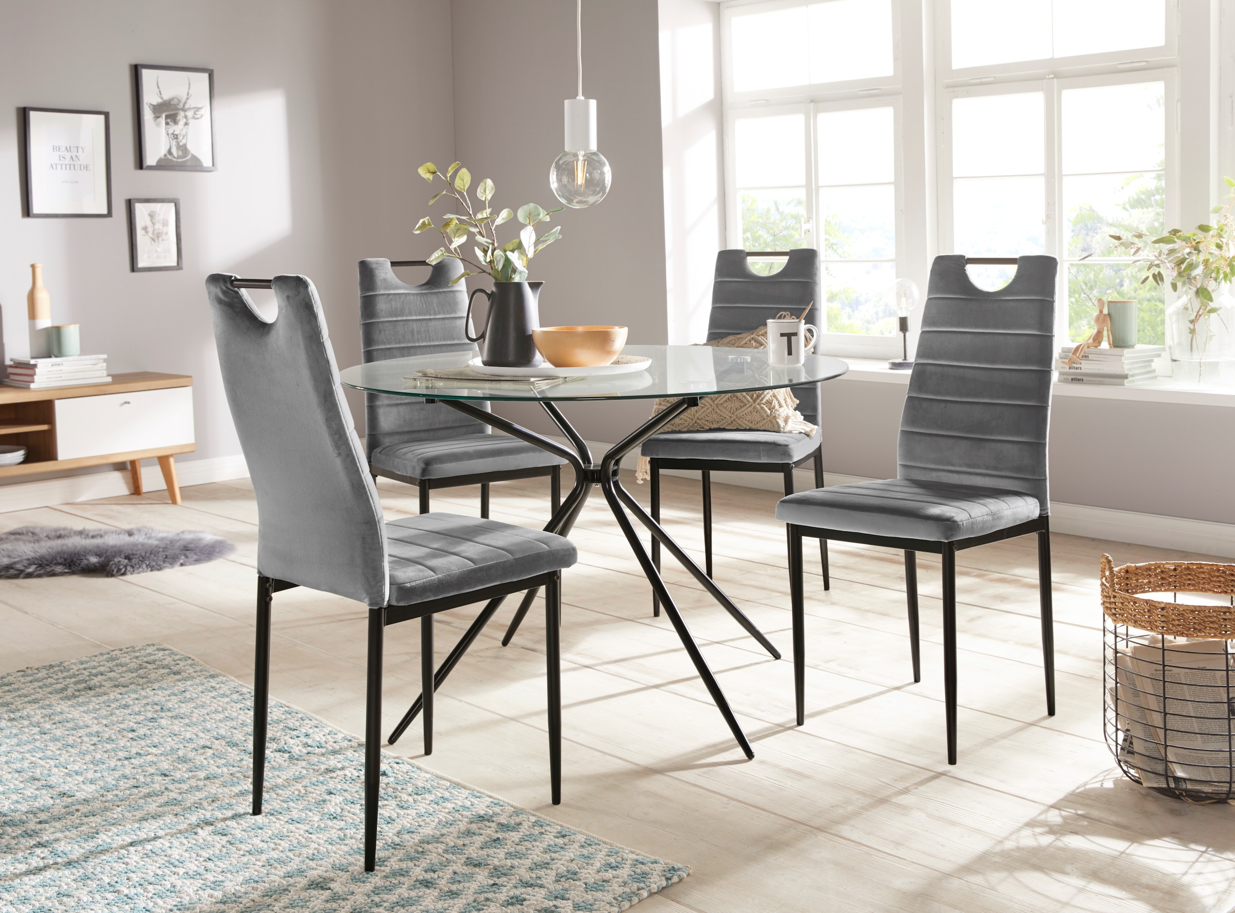 INOSIGN Glastisch »Silvi, TOPSELLER!«, (Esstisch, Glastisch), rund, Ø 110 cm, schwarzes Metallgestell