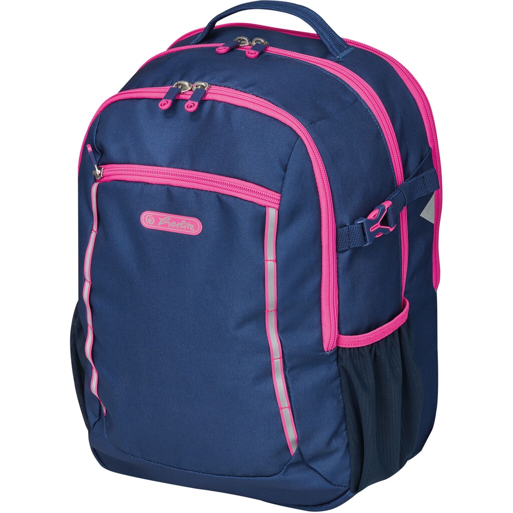 Herlitz Schulrucksack »Ultimate, navy«, Floureszierende Flächen-reflektierende Streifen auf den Schultergurten