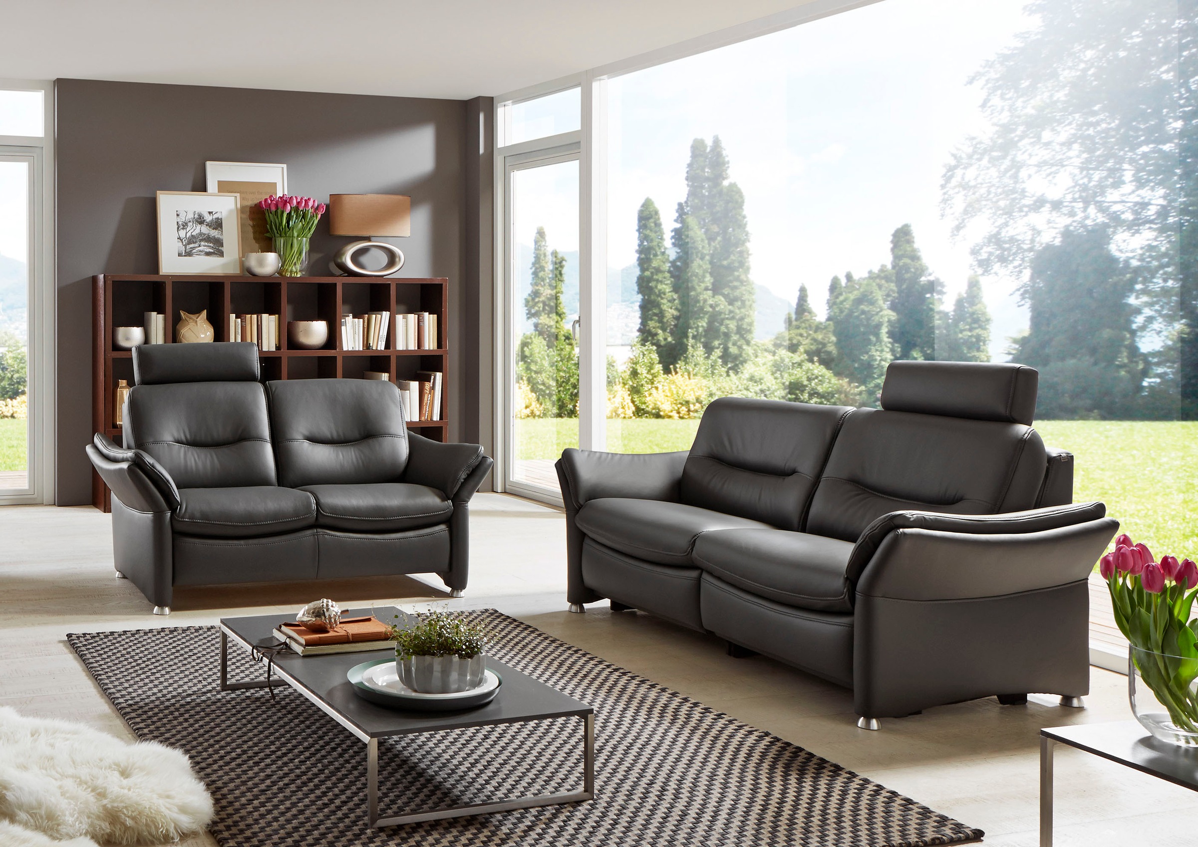 HUKLA 2-Sitzer »HU-SF15058 Ledersofa, Breite 164 cm«, hochwertiges Glattleder, optional mit Kopfstütze