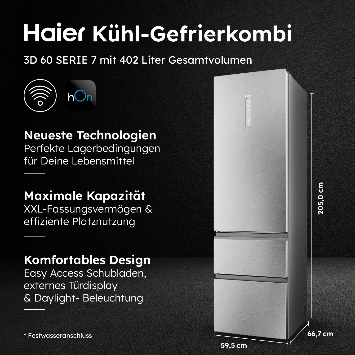 Haier Kühl-/Gefrierkombination 3D 60 Series 7 »HTW7620ANMG«, WIFI connected, Innovative Gefrier-Schubladen: Sparen Energie