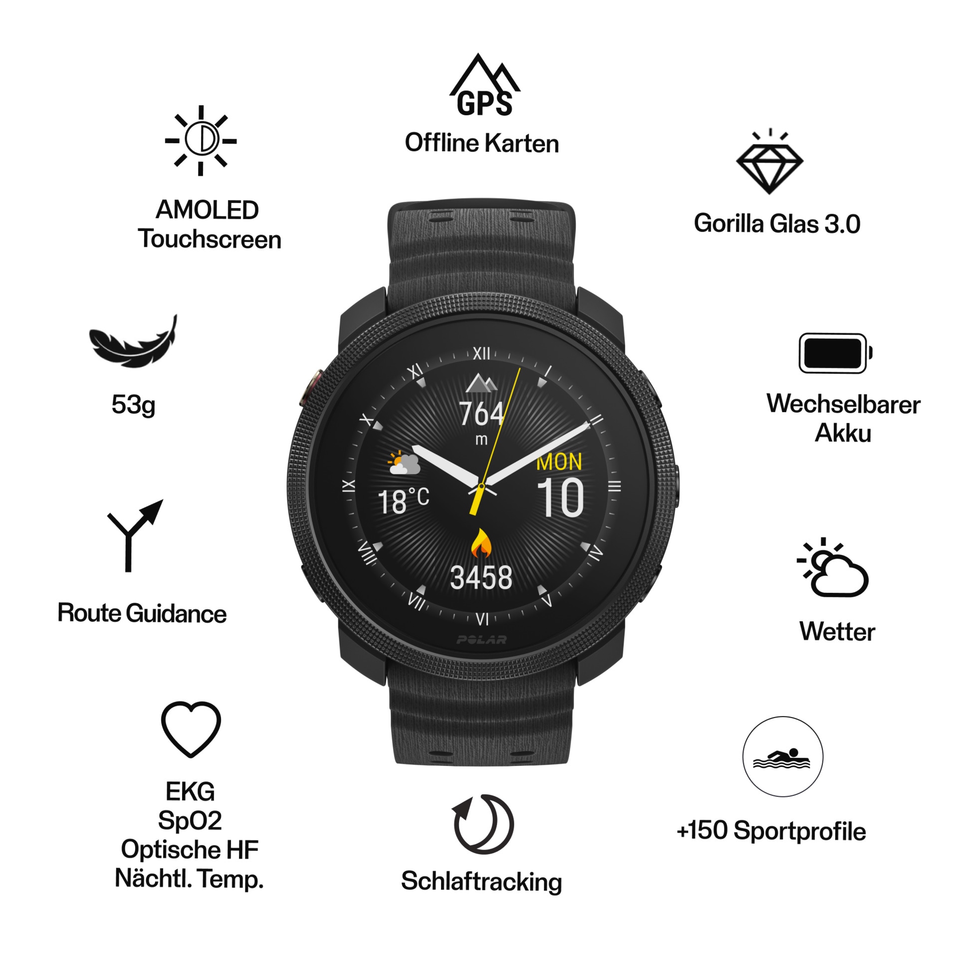 Polar Smartwatch »VANTAGE M3 S-L«, (3,3 cm / 1,28 Zoll), Proprietär, 32 GB
