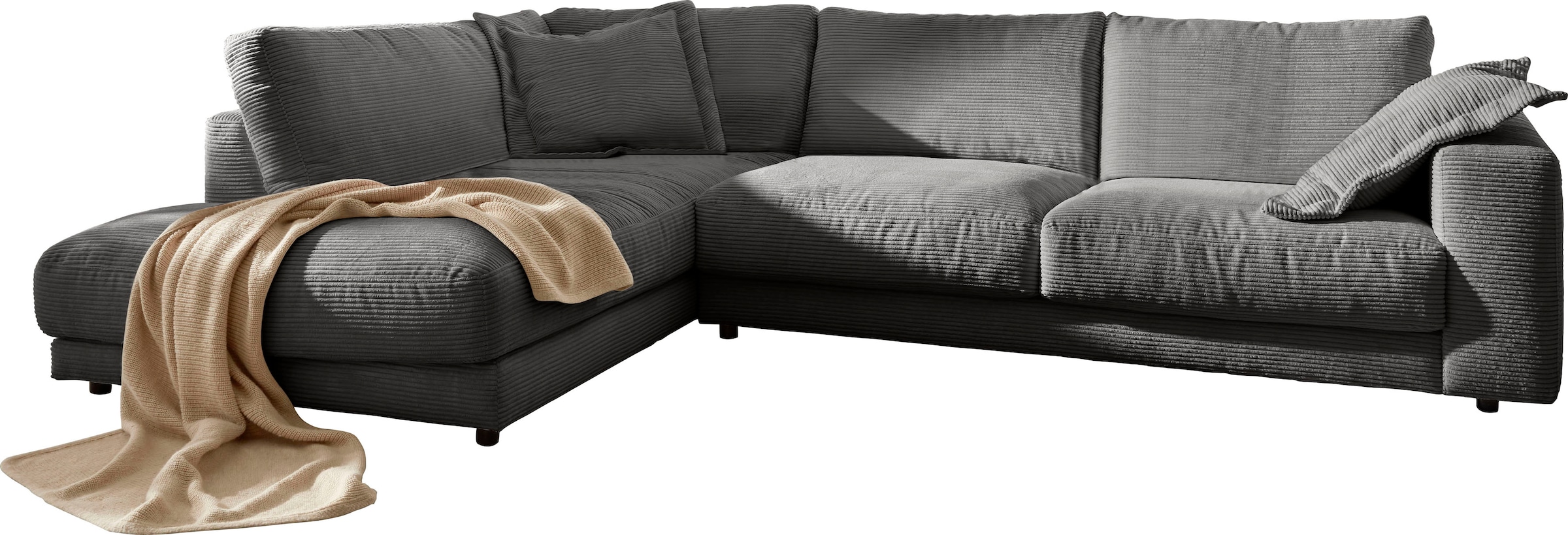 Places of Style Ecksofa »Enisa XXL B/T/H: 325/224/85 cm L-Form«, Kuschelig, gemütlich, in 5 Farben, Bezug in Cord, mit 2 Zierkissen