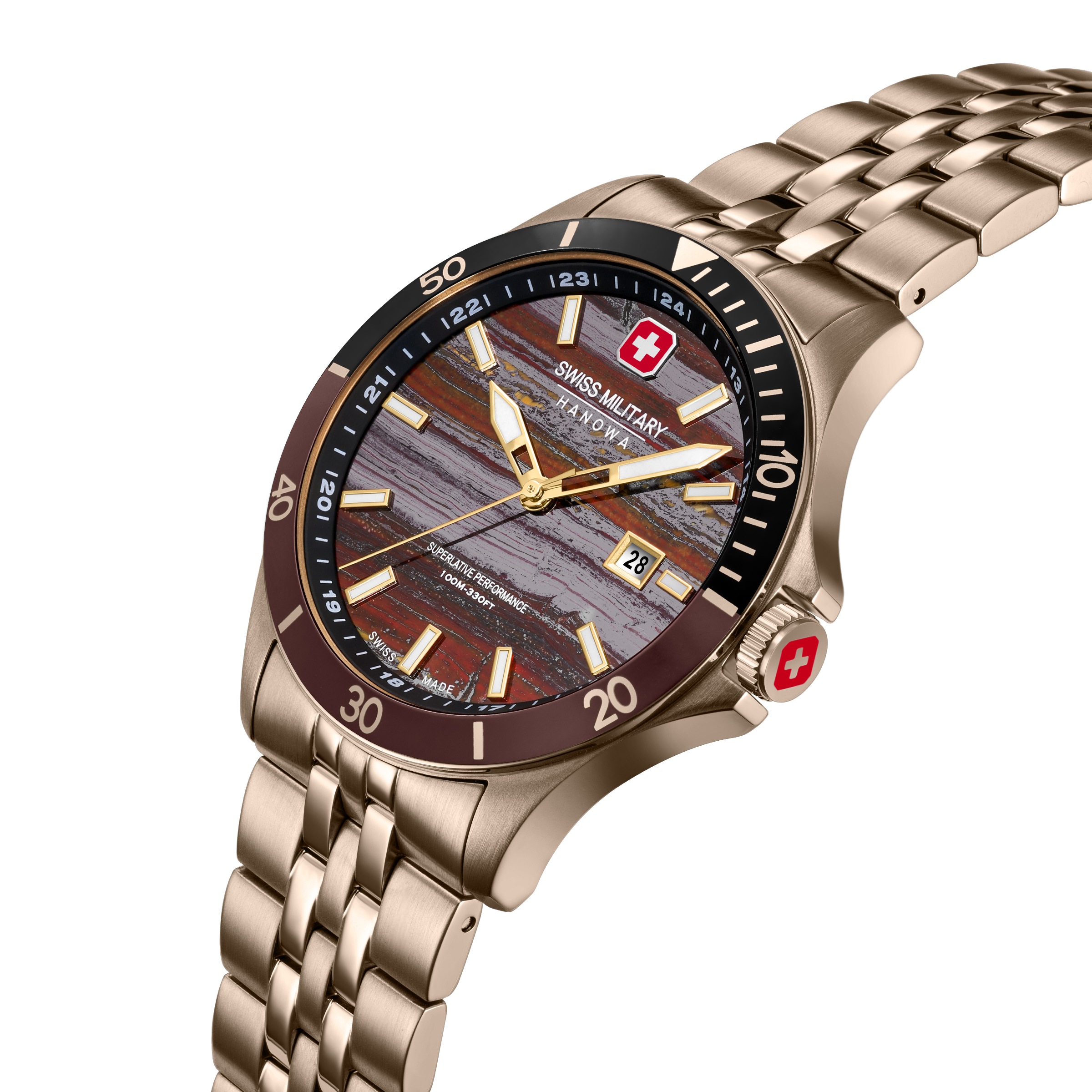 Swiss Military Hanowa Quarzuhr »Flagship Tiger Iron« Armbanduhr, Herrenuhr, Swiss Made, Edelstahlarmband, analog, Tag