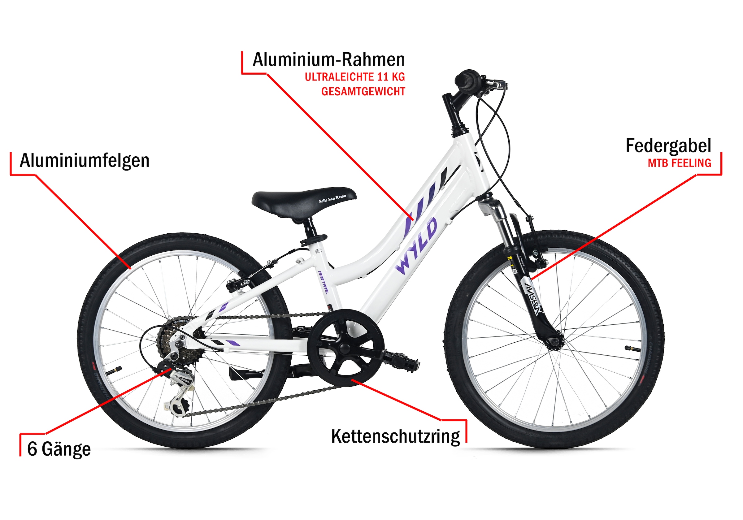 Dacapo Kinderfahrrad »20" Mistral Gelb 6 Gänge RH 27 cm - Ab 6 Jahre« 6 Gang Kettenschaltung