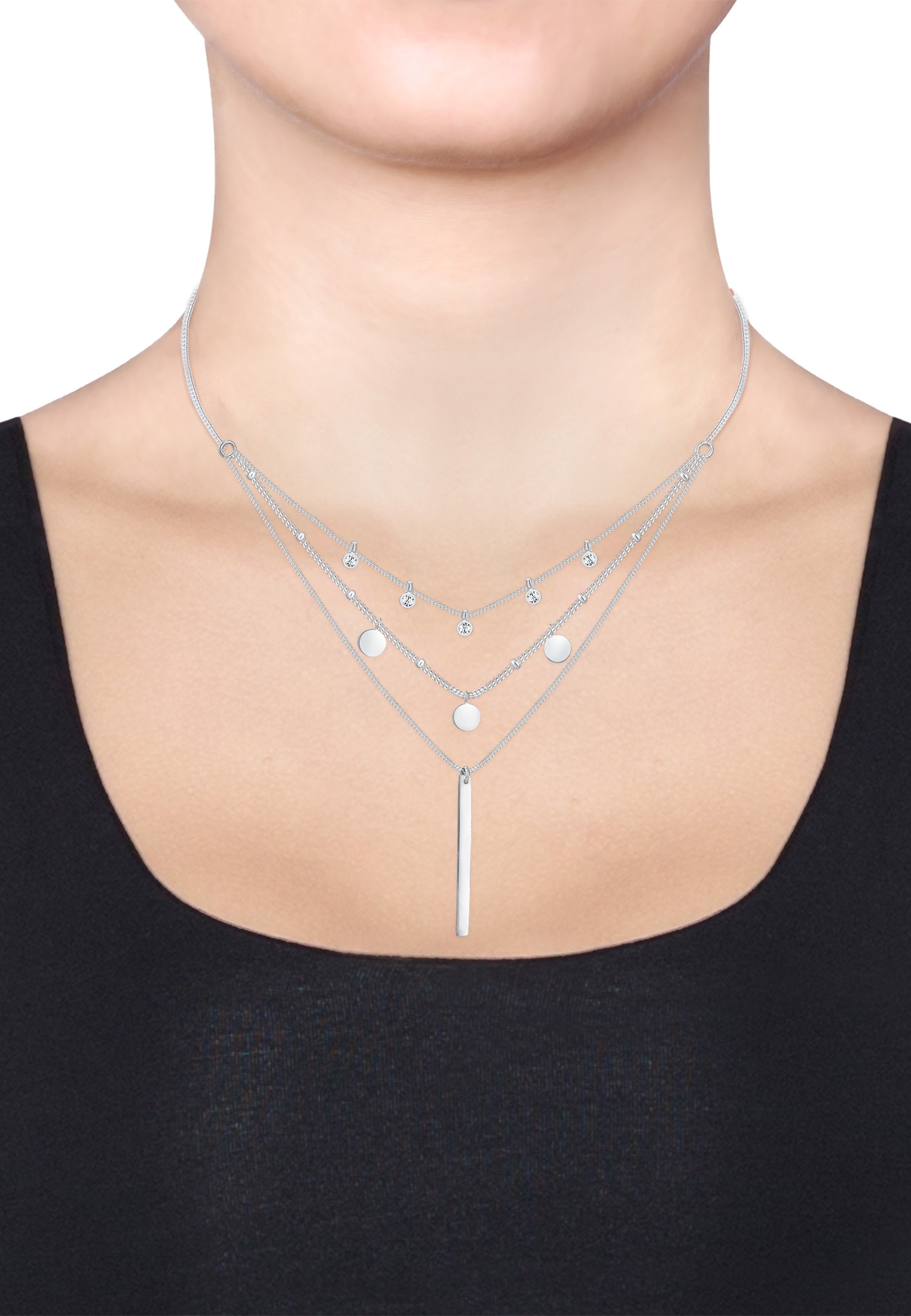 Elli Gliederkette »Layer Glas Kristalle Weiß 925 Sterling Silber«