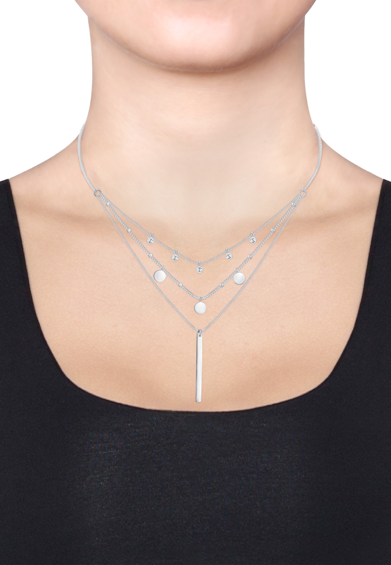 Elli Gliederkette »Layer Geo Stab Kristalle 925 Silber«