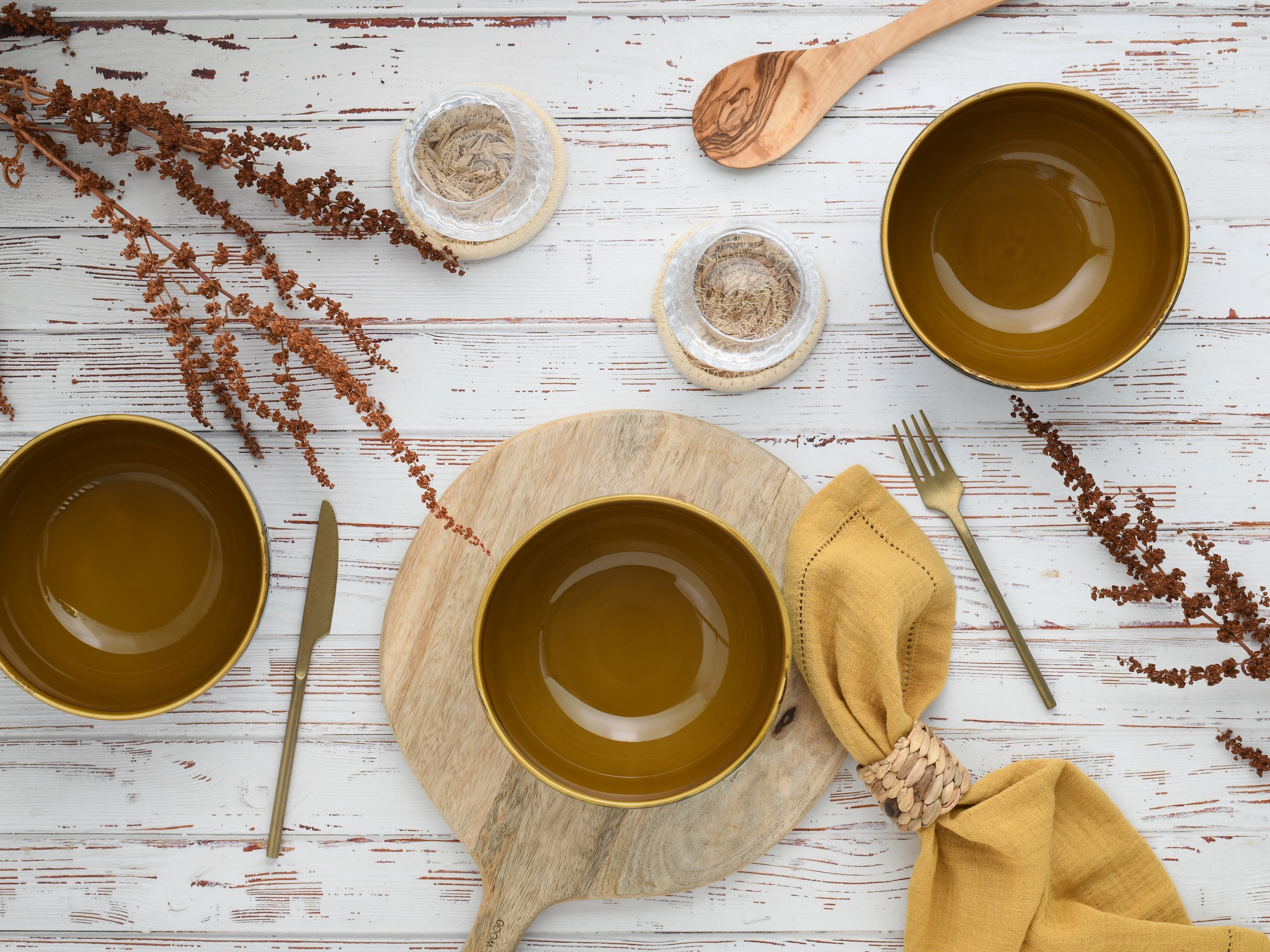 CreaTable Schale »Mallorca, Buddha Bowl 4-tlg«, 4 tlg., aus Steinzeug, Spezialglasur mit Vintage Außenrand