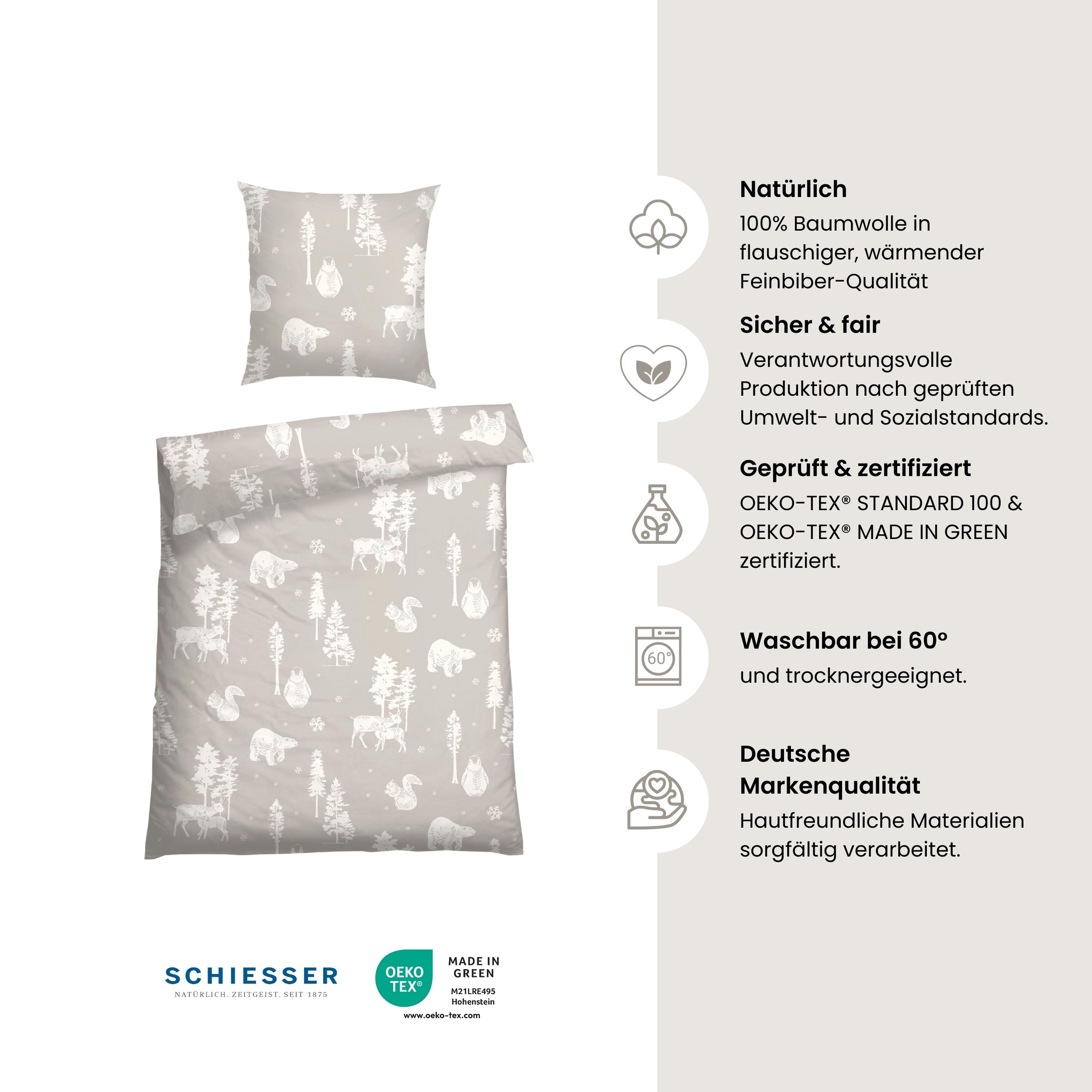 Schiesser Bettwäsche »Nordic aus weichem Baumwollflanell mit nordischem Mus günstig online kaufen