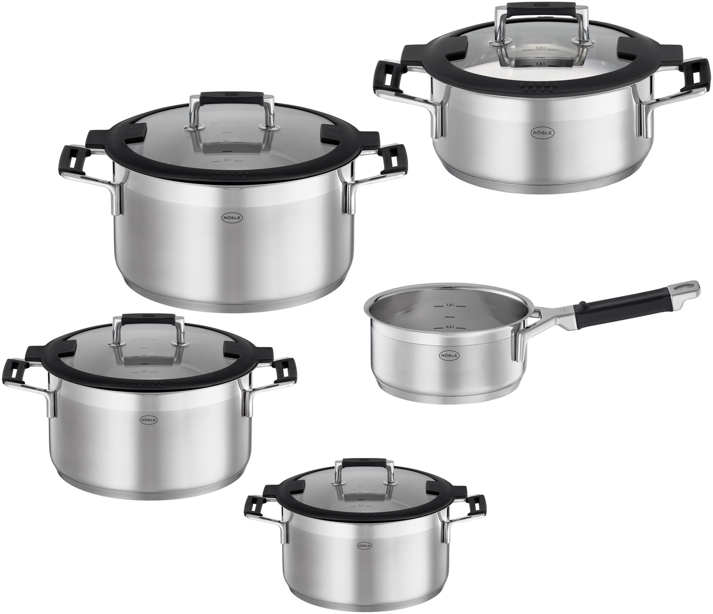 RÖSLE Topf-Set »SILENCE PRO« Edelstahl 18/10 Set, 1 Kochtopf Ø 16/20/24 cm, günstig online kaufen