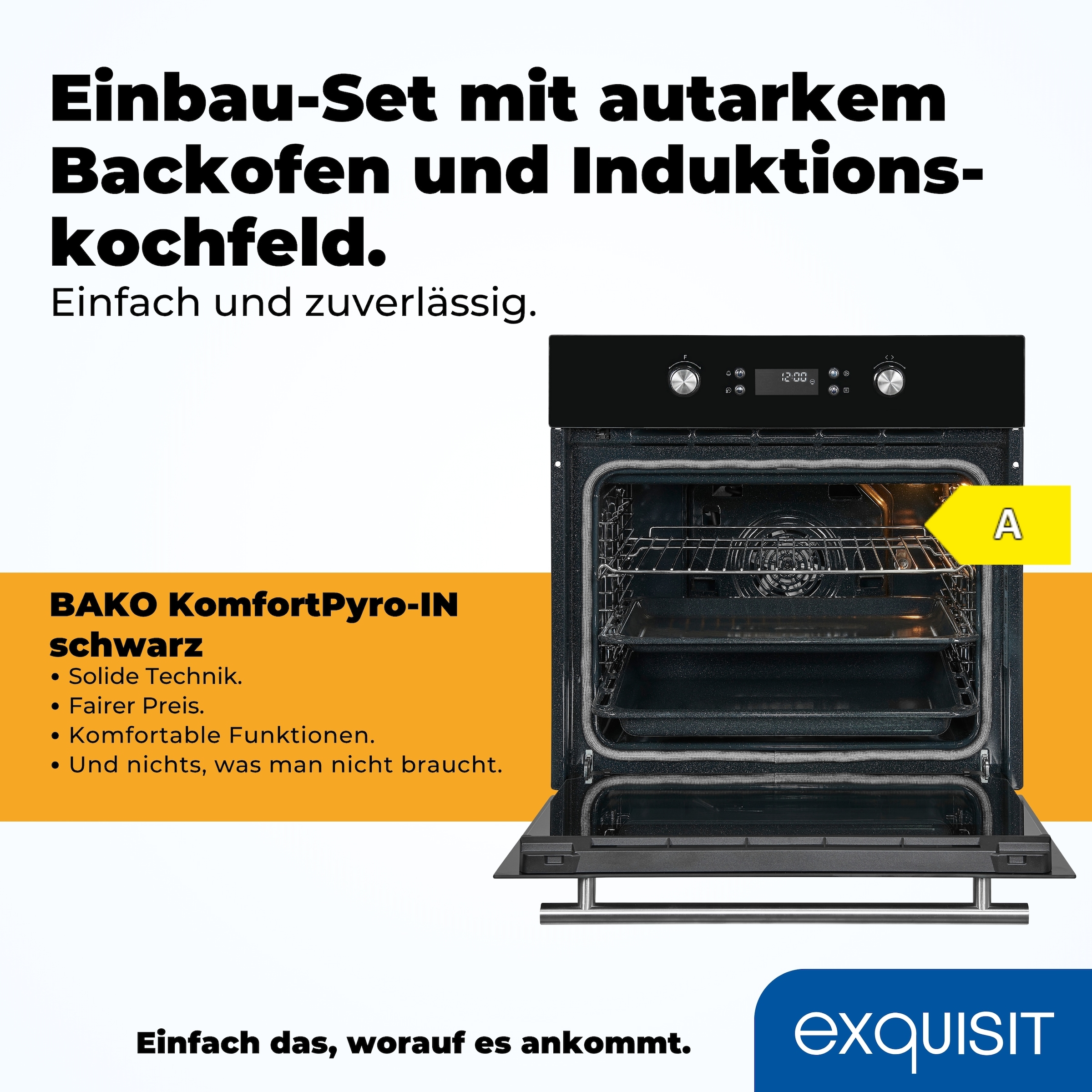 exquisit Backofen-Set »EBEP697-H-030 schwarz« Pyrolyse-Selbstreinigung Set, 2 Stk. tlg.