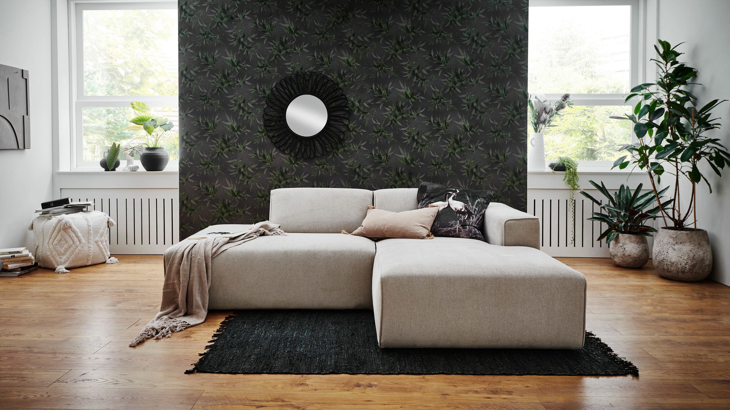 andas Ecksofa »Noord mit Kedernaht, Breite 227 cm«, Cord, Struktur, Webstoff, mit Wellenunterfederung, Massivholzrahmen