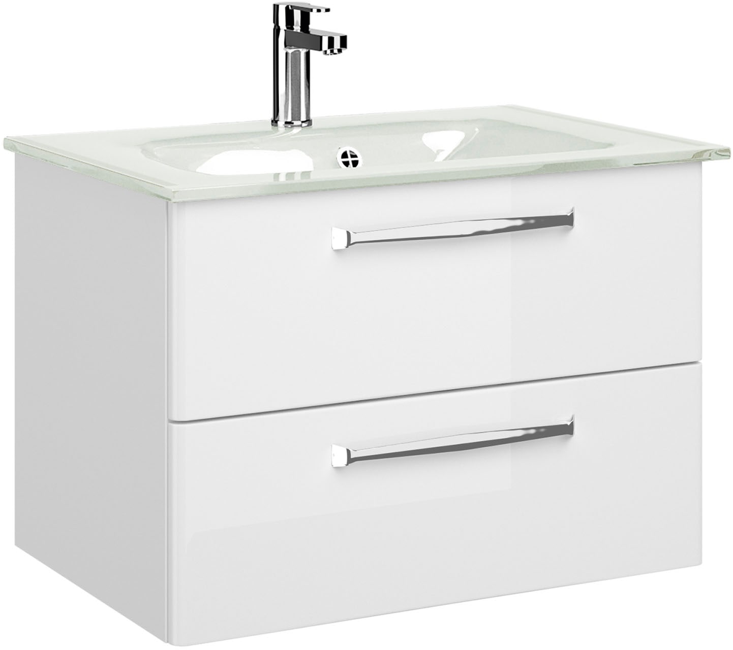 Saphir Badmöbel-Set »Trentino 2-teilig Glas-Waschtisch mit LED-Spiegelschrank«, (3 St.), Badmöbel-Set 77cm breit, inkl. Türdämpfer, 3 Türen, 2 Auszügen