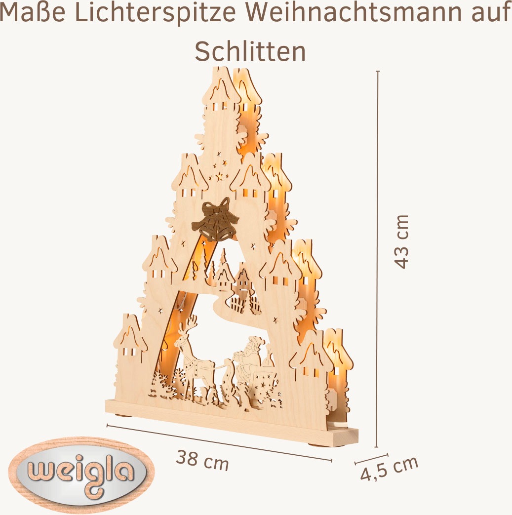 Weigla Schwibbogen »Weihnachtsmann auf Schlitten, Lichterspitze aus Holz NA günstig online kaufen