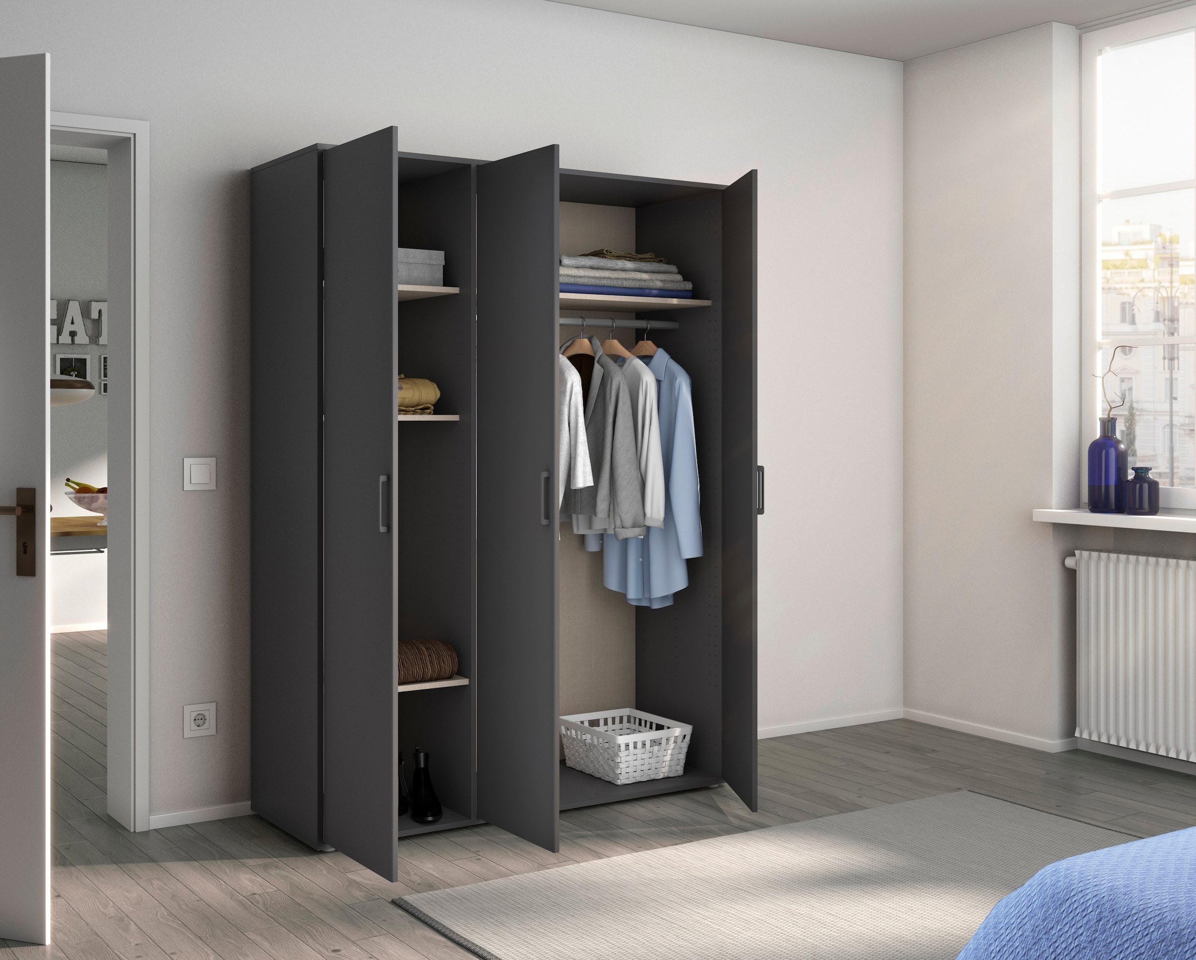 rauch Kleiderschrank »VOYAGER Otto´s Choice Garderobe Wäscheschrank TOPSELLER Schlafzimmer«, (in 3 verschiedenen Ausstattungen BASIC/CLASSIC/PREMIUM), Schrank mit modernen Griffen in viel Stauraum MADE IN GERMANY