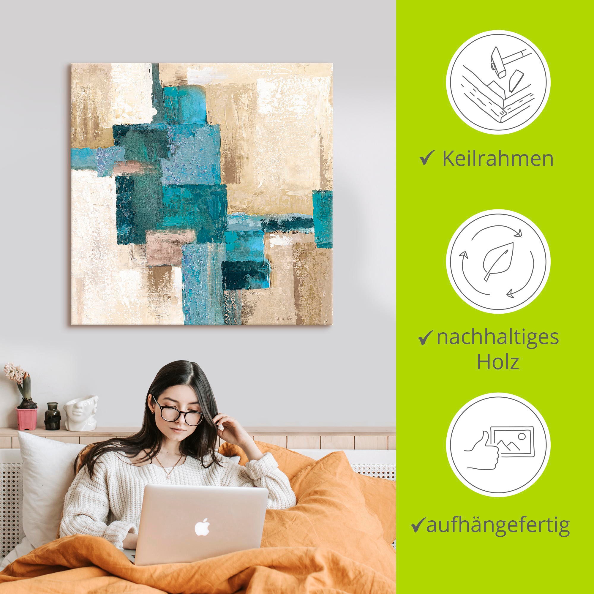 Artland Wandbild »Abstrakte Karos beige-türkis« Muster 1 Stk. tlg. als Leinwandbild, Poster in verschied. Größen