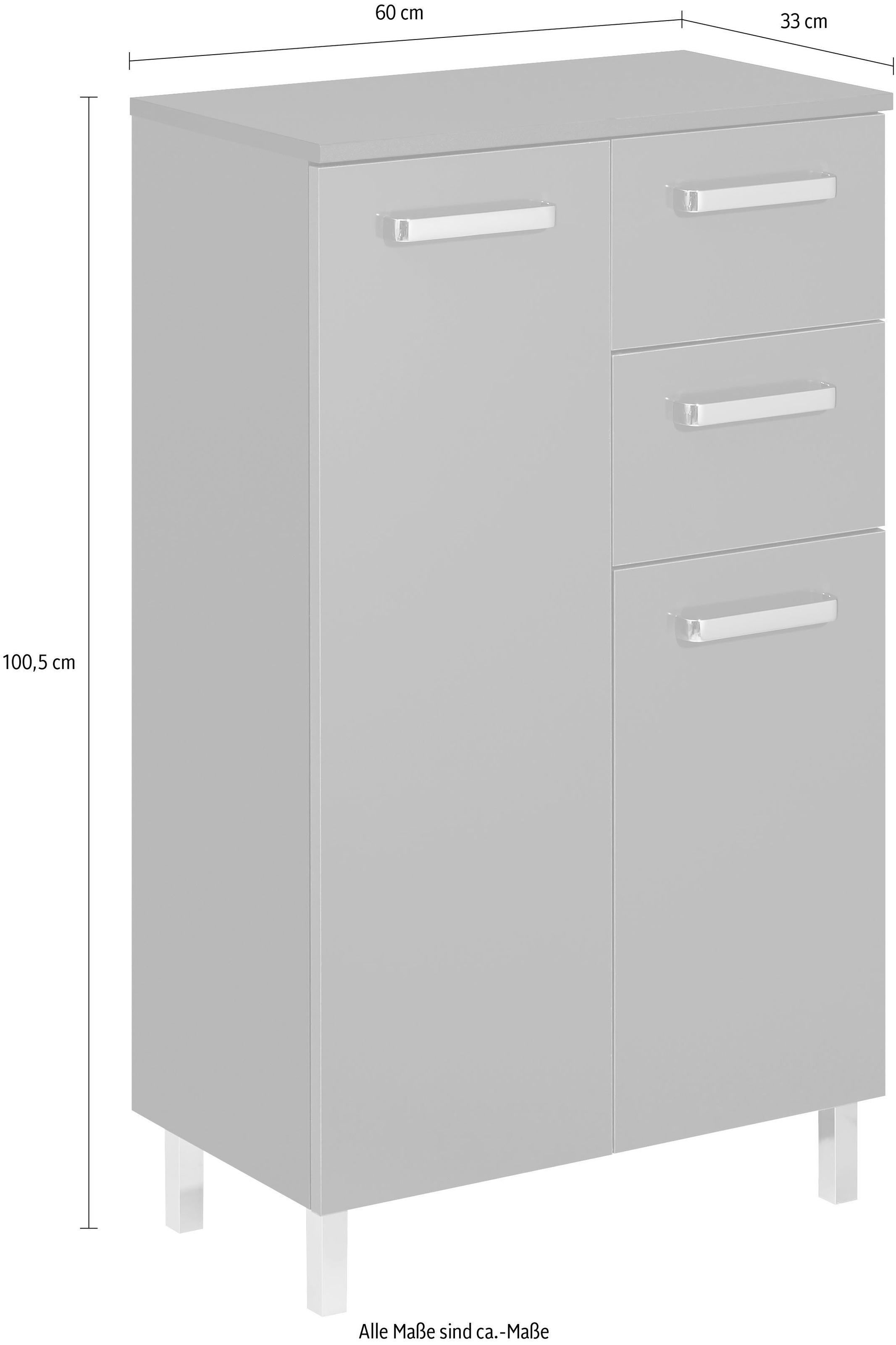 Saphir Unterschrank »Quickset Badschrank mit 2 Türen, 2 Schubladen, 60 cm breit«, Badezimmer-Unterschrank inkl. Türdämpfer, Griffe in Chrom Glanz