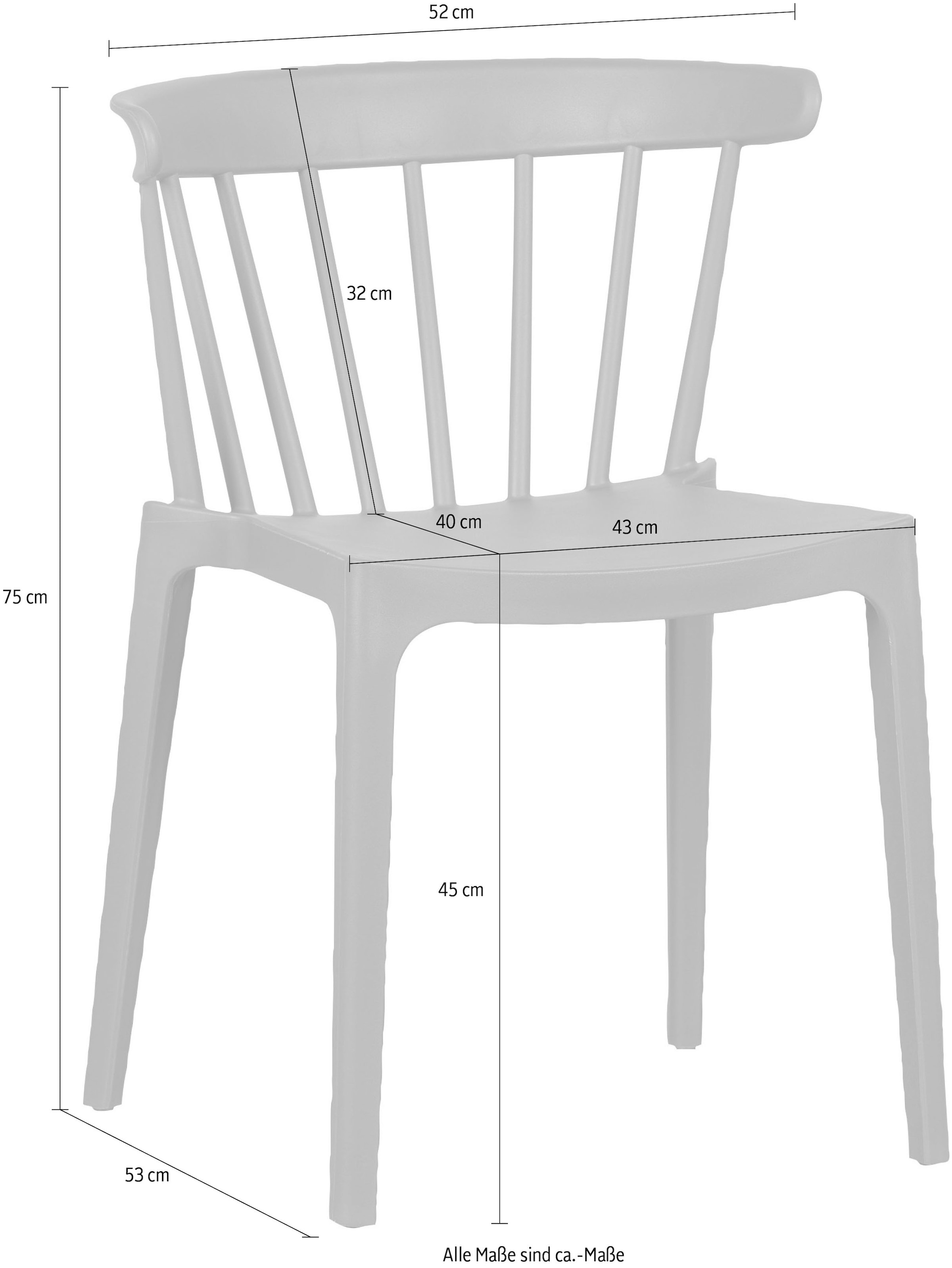 WOOOD Esszimmerstuhl »BLISS«, 2 St., geeignet für den Innen- und Außenbereich, H 75 cm x B 52 cm