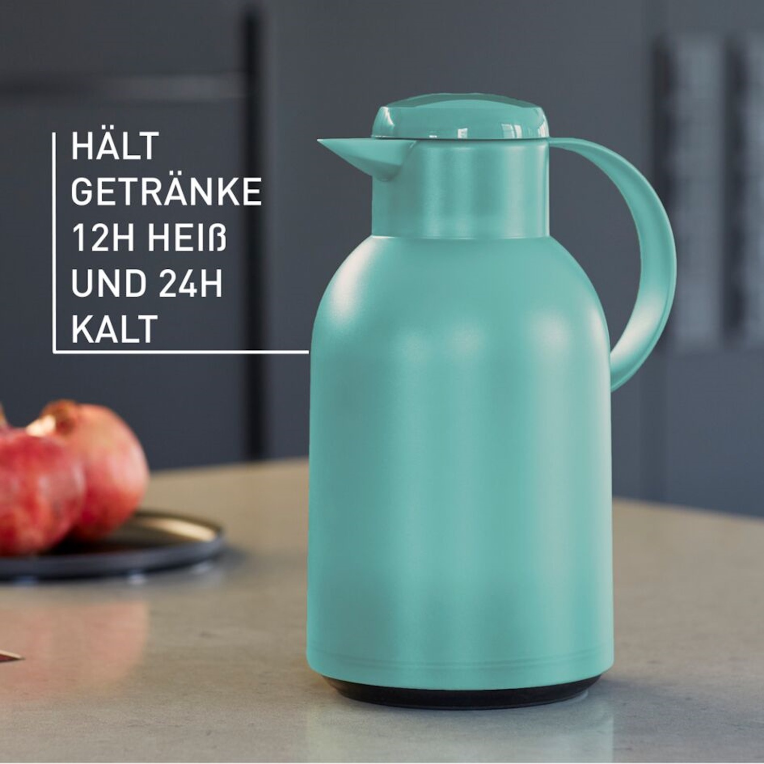 Emsa Isolierkanne »Samba«, 1,5 l, XXL-Modell, zeitloses Design, einfacher Knopfdruck, 24h kalt, 12h warm