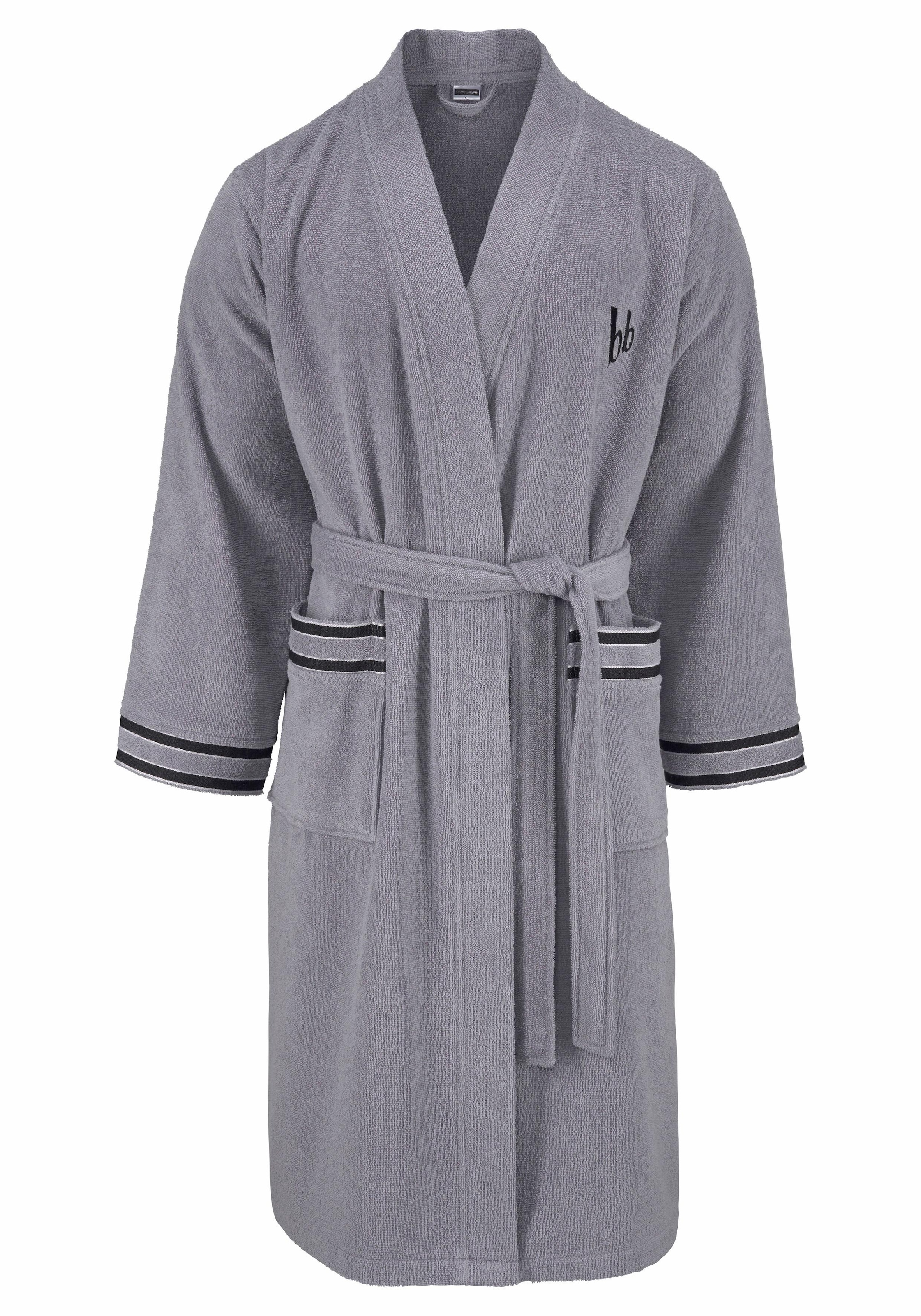 Bruno Banani Herrenbademantel "Roy, ideal für Sauna & Spa, Standardlänge & Überlänge" Gr. L, grau, L L: 120cm