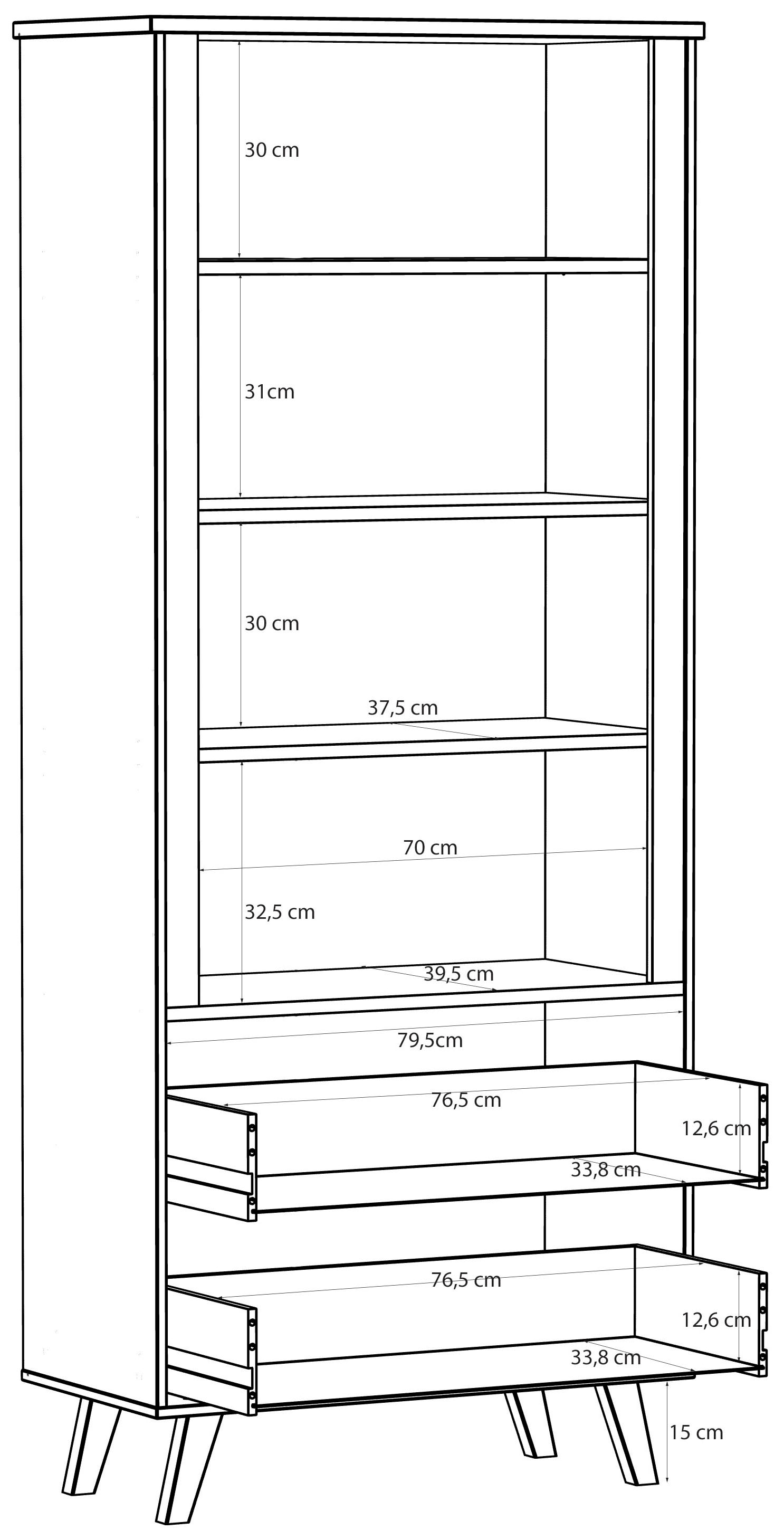FORTE Wandregal »Vankka Regal 2 Schubkästen« B/H/T 84,7/201,5/41,7 cm,  Regal, Holzfüße, Einlegeböden variabel , 2 Schubkästen