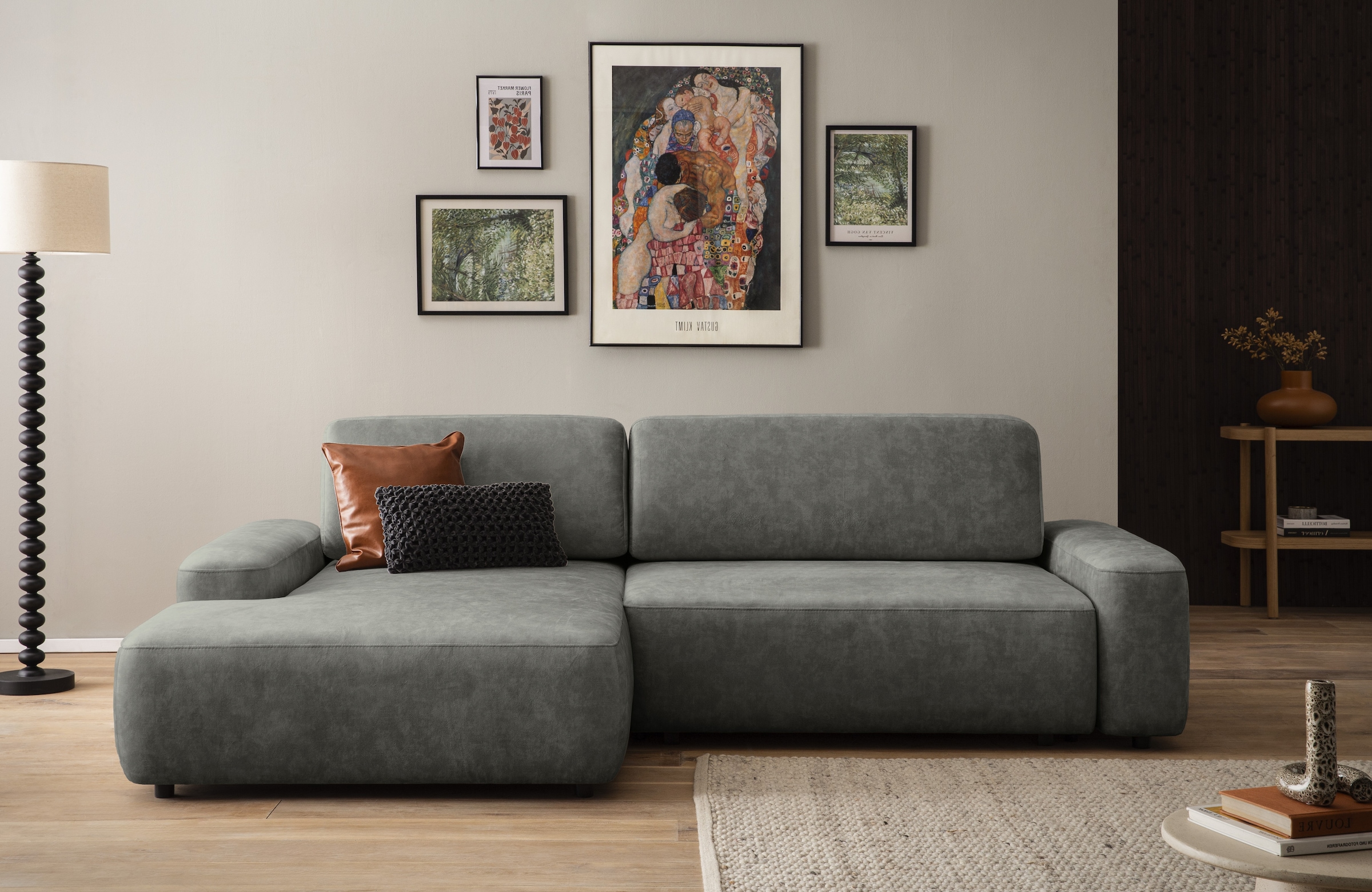INOSIGN Ecksofa »TORGE (264cm), Schlafsofa in Cord, Samtvelours o Struktur fein, L-Form«, Schlaffunktion, Bettkasten, Liegefläche: 125/210 cm