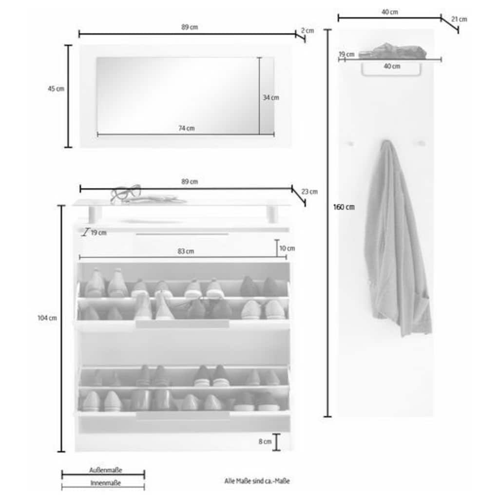 borchardt Möbel Garderoben-Set »Olivia«, (3-tlg.), stehender Schuhschrank