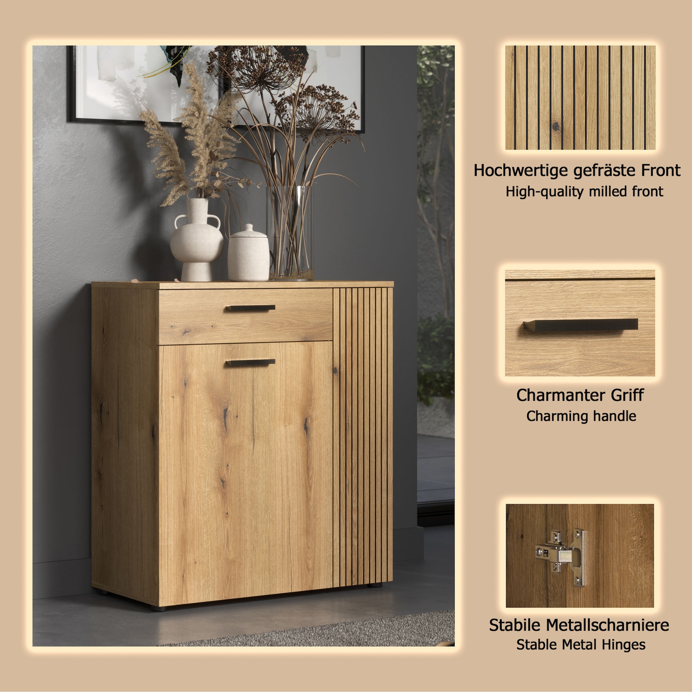 Home affaire Kommode »Amrum« 1 Stk. tlg. Schuhschrank 2 Türen & 1 Vollauszug Schublade - (B/T/H) 80/36/89 cm