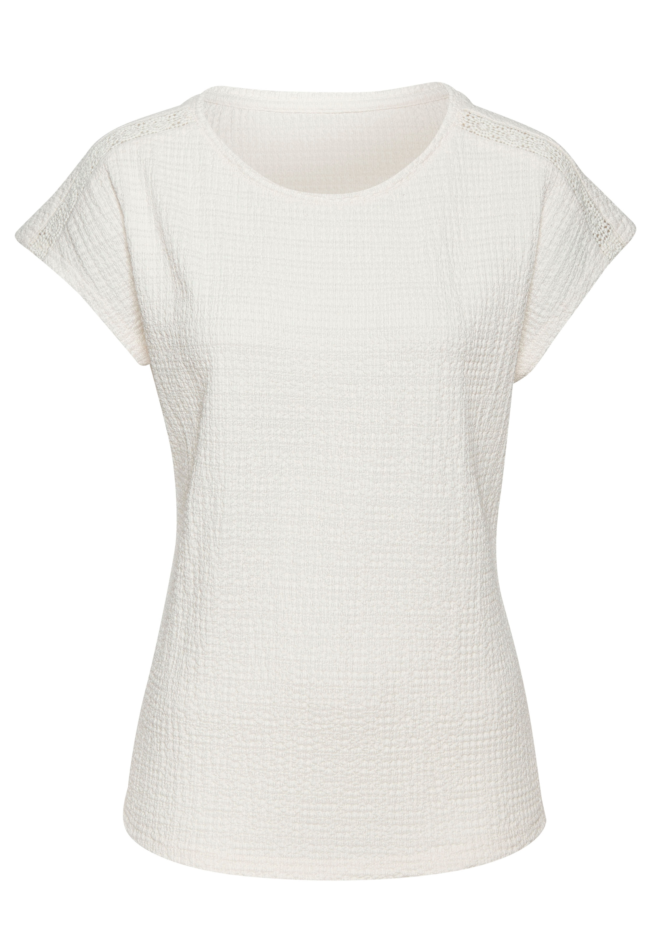 Vivance Kurzarmshirt »mit dekorativem Häkeleinsatz«, (2er-Pack), aus bügelfreier Crêpe-Qualität